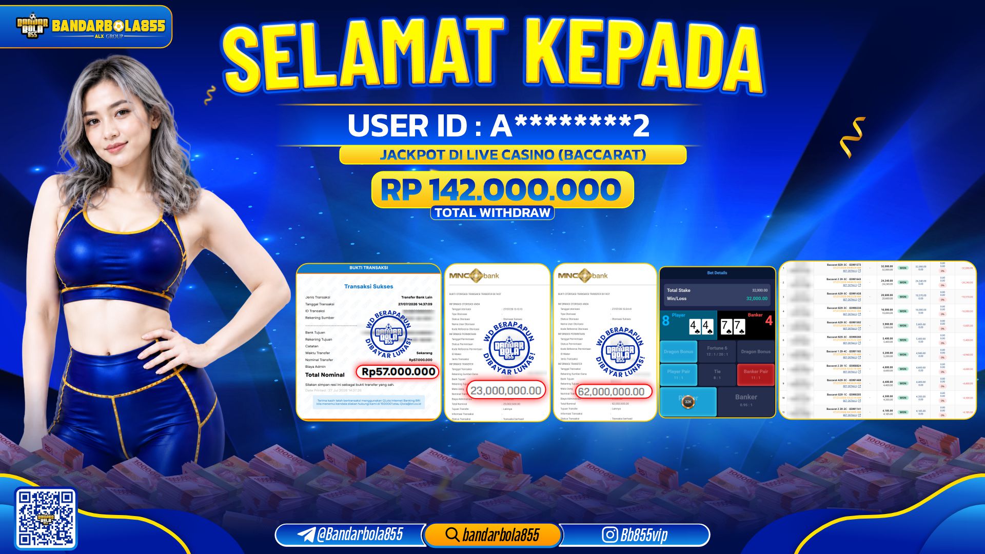 JACKPOT BANDARBOLA855 DI LIVE CASINO (BACCARAT) Rp142.000.000, - LUNAS🎖