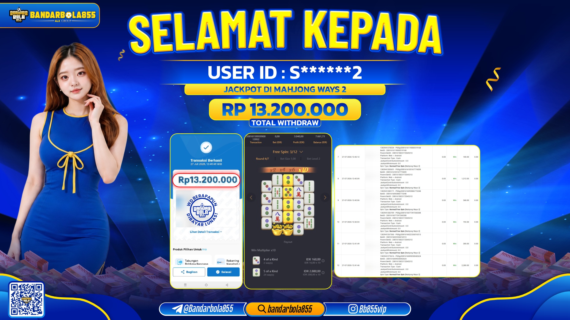 JACKPOT BANDARBOLA855 DI MAHJONG WAYS 2 Rp13.200.000, - LUNAS🎖