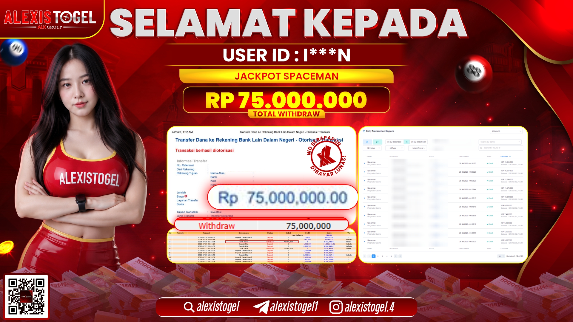 ALEXISTOGEL JACKPOT DI SPACEMAN RP.75.000.000,- LUNAS