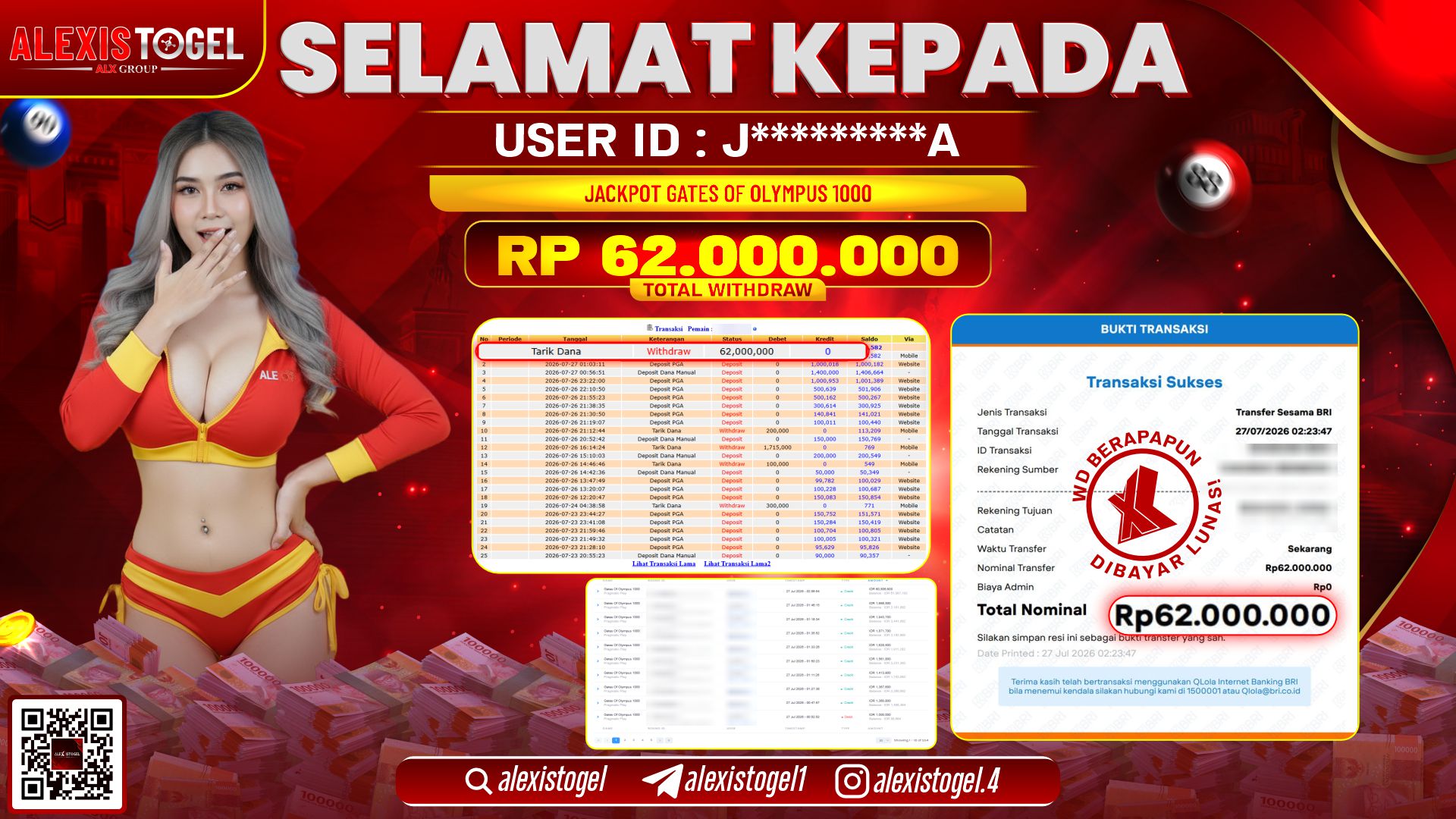ALEXISTOGEL JACKPOT DI GATES OF OLYMPUS 1000 RP.62.000.000,- LUNAS