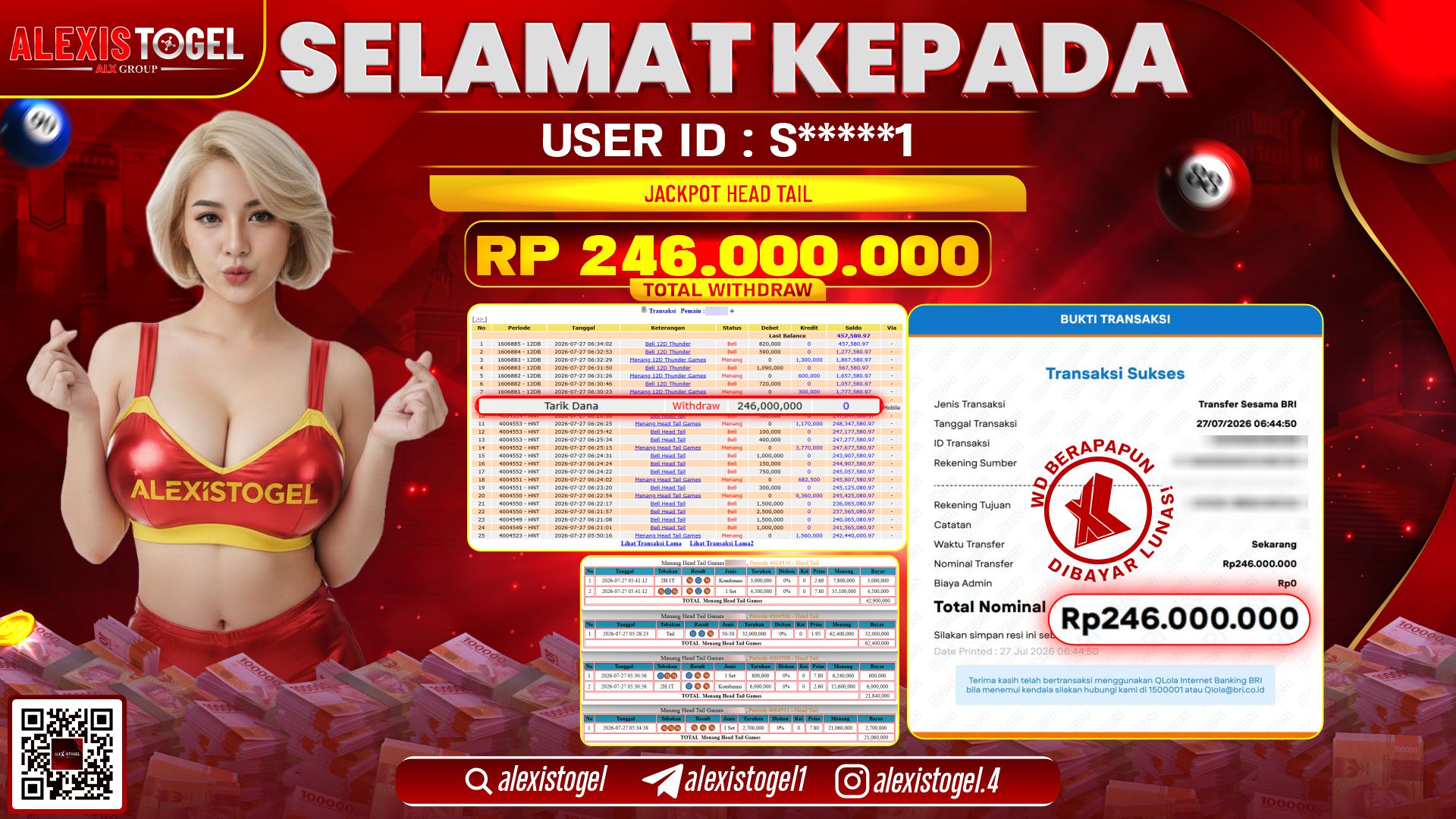 ALEXISTOGEL JACKPOT DI HEAD TAIL GAMES RP.246.000.000,- LUNAS