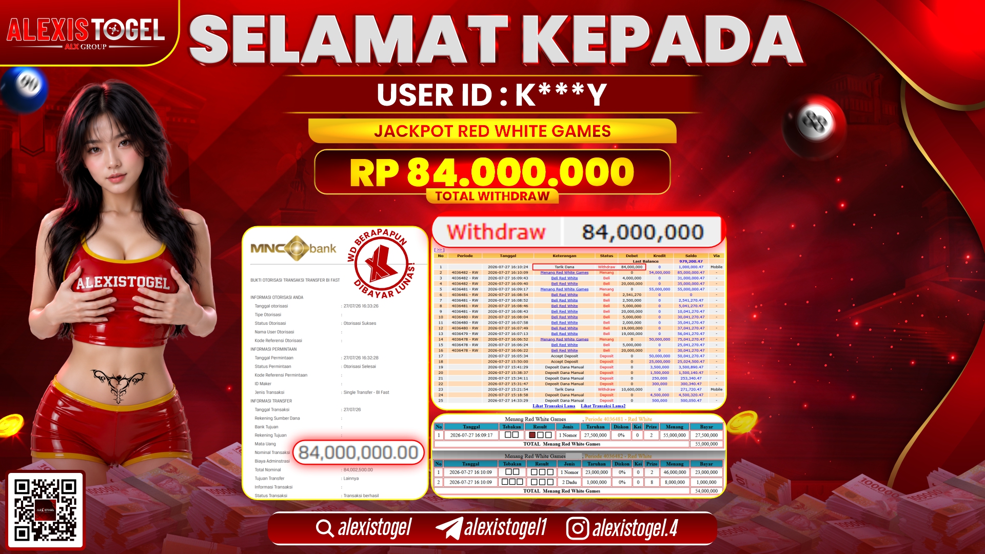 ALEXISTOGEL JACKPOT DI RED WHITE GAMES RP.84.000.000,- LUNAS