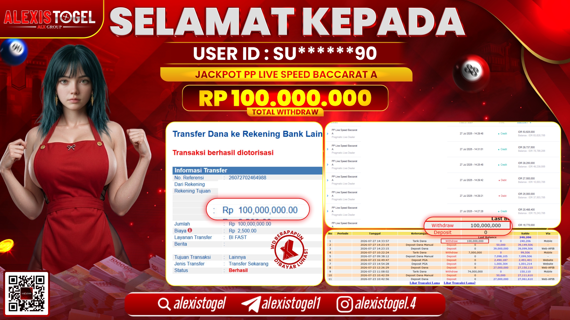 ALEXISTOGEL JACKPOT DI PP LIVE SPEED BACCARAT A RP.100.000.000,- LUNAS