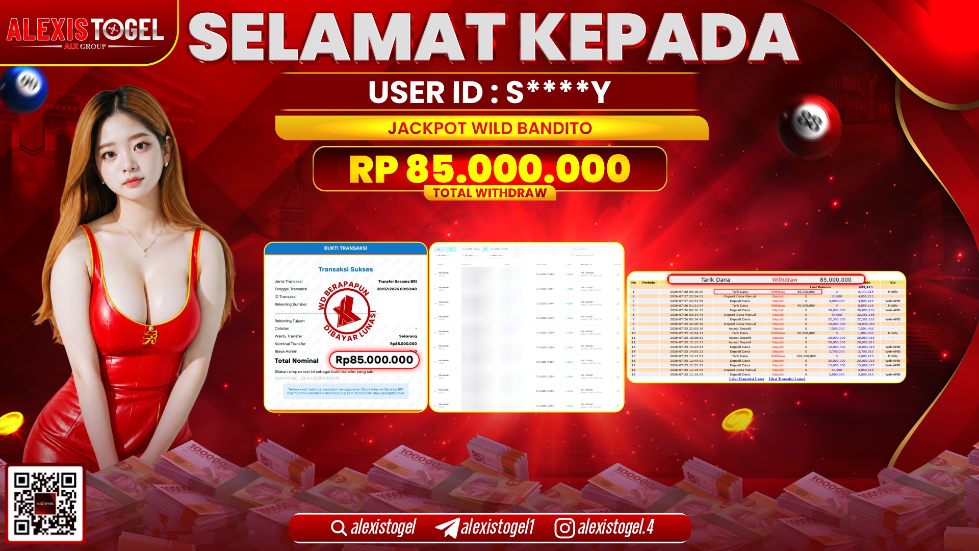 ALEXISTOGEL JACKPOT DI WILD BANDITO RP.85.000.000,- LUNAS