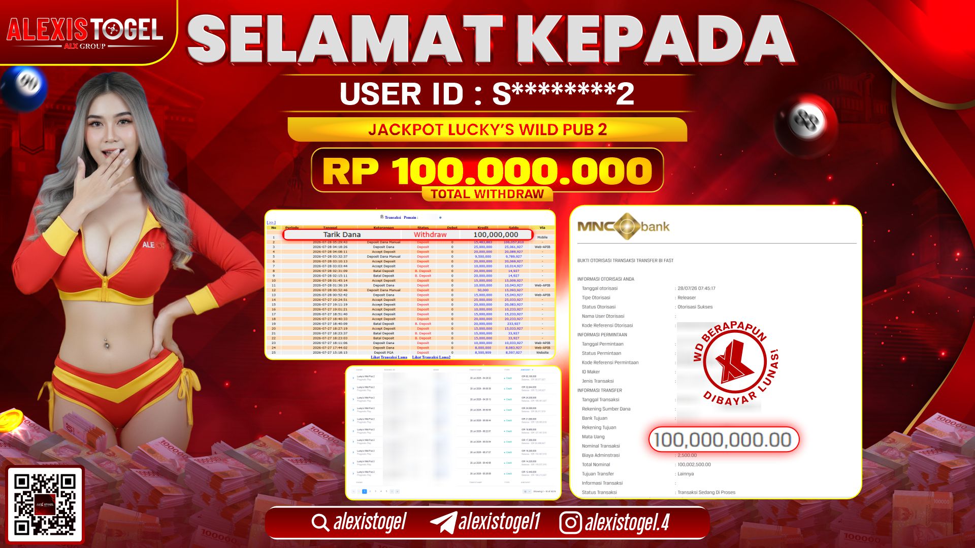 ALEXISTOGEL JACKPOT DI LUCKY'S WILD PUB 2 RP.100.000.000,- LUNAS