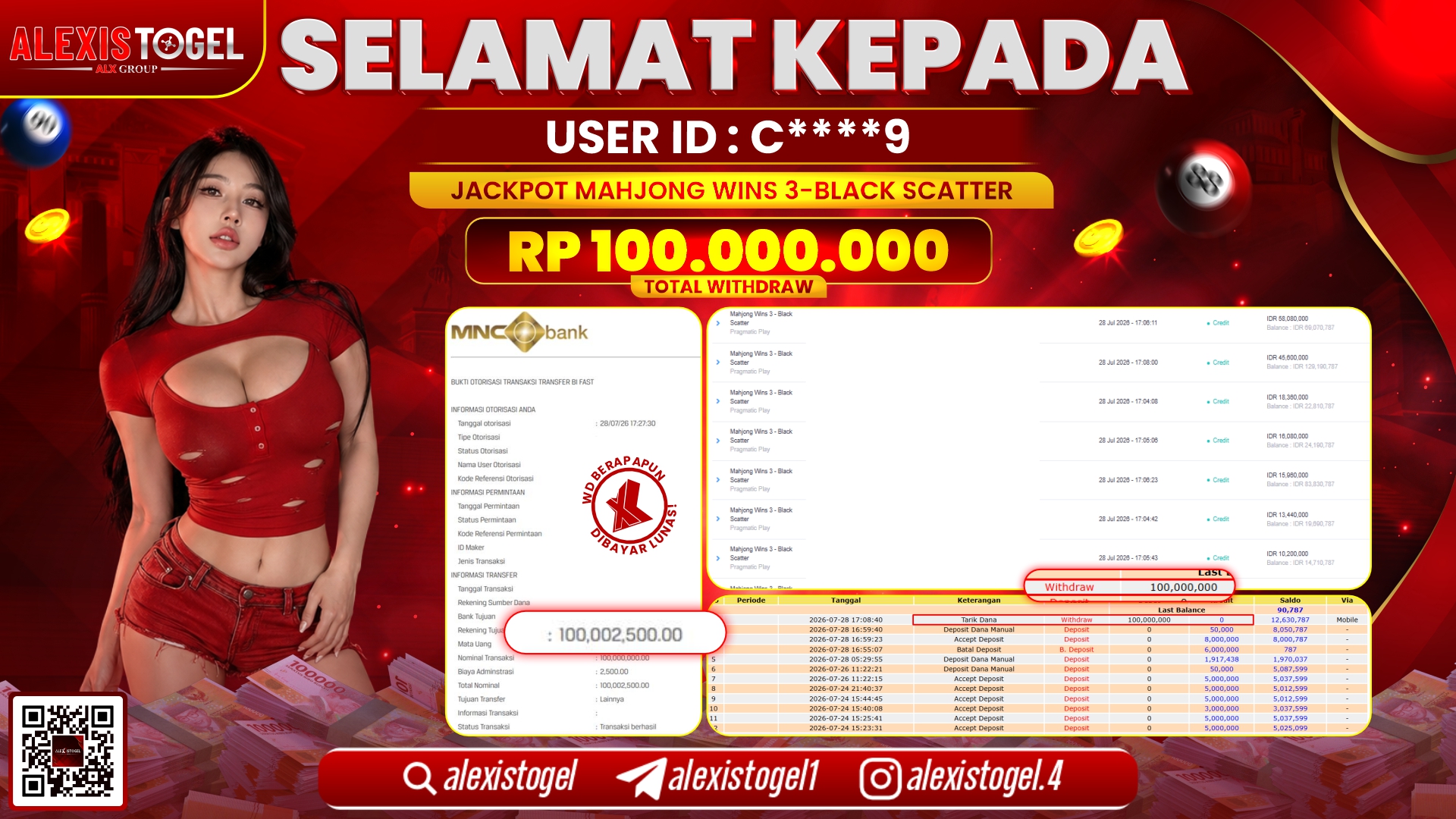 ALEXISTOGEL JACKPOT DI MAHJONG WINS 3-BLACK SCATTER RP.100.000.000,- LUNAS