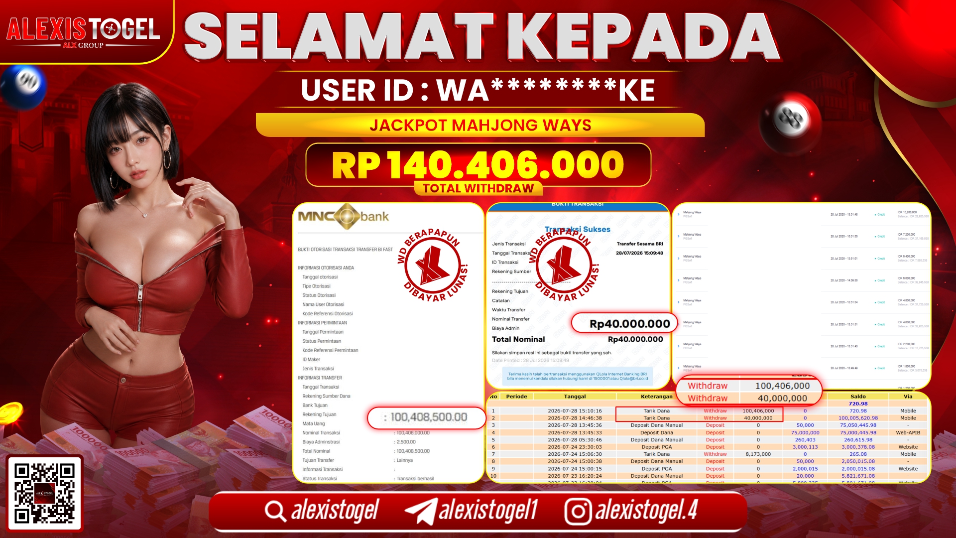 ALEXISTOGEL JACKPOT DI MAHJONG WAYS RP.140.406.000,- LUNAS