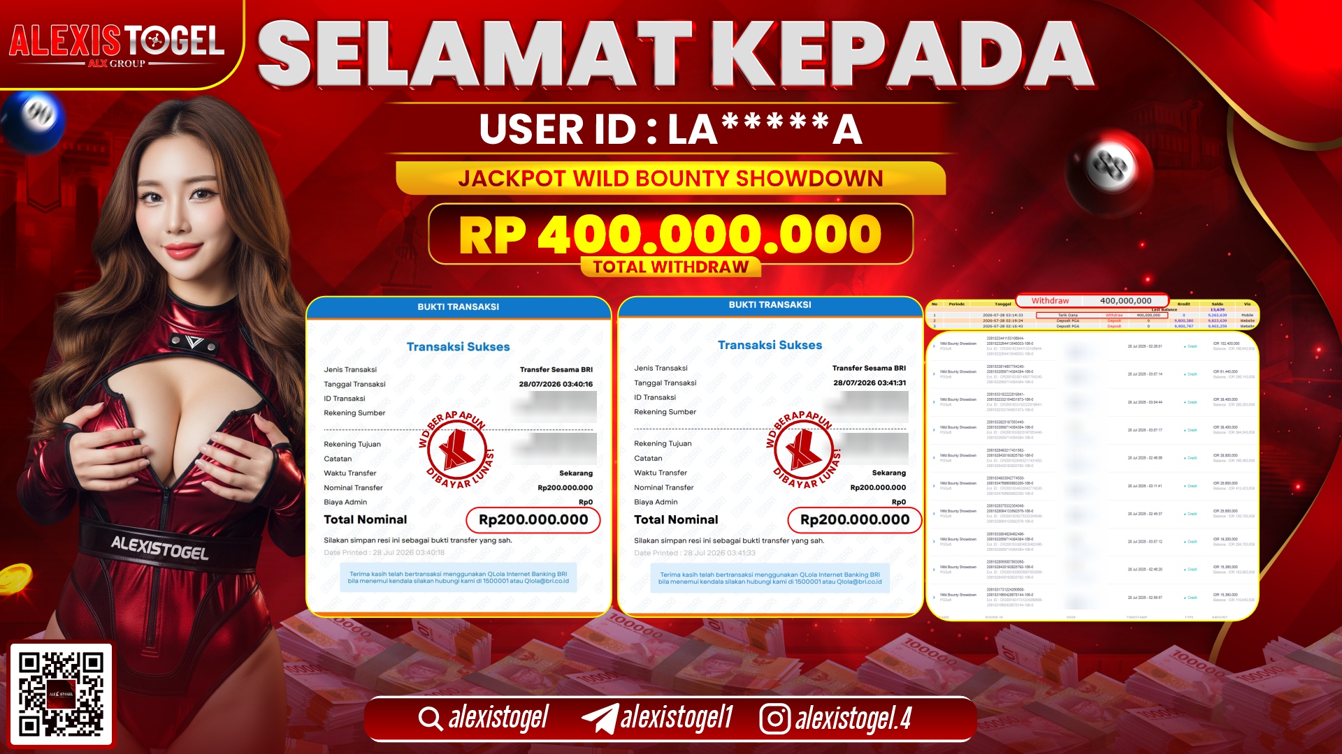 ALEXISTOGEL JACKPOT DI WILD BOUNTY SHOWDOWN RP.400.000.000,- LUNAS