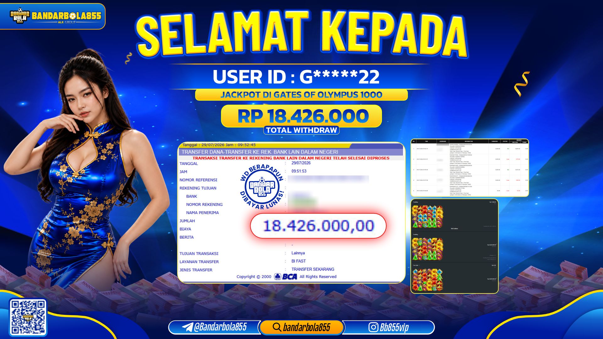 JACKPOT BANDARBOLA855 DI GATES OF OLYMPUS 1000 Rp18.426.000, - LUNAS🎖