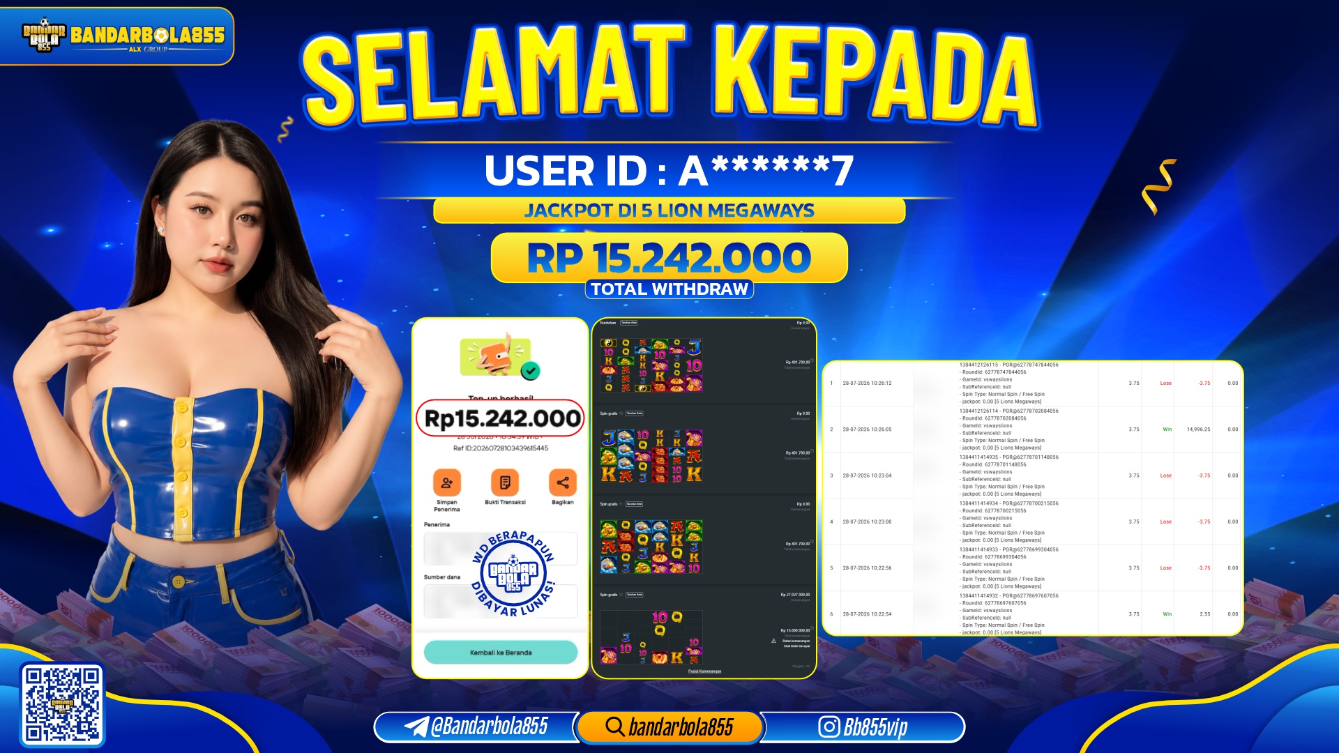 JACKPOT BANDARBOLA855 DI 5 LION MEGAWAYS Rp15.242.000, - LUNAS🎖