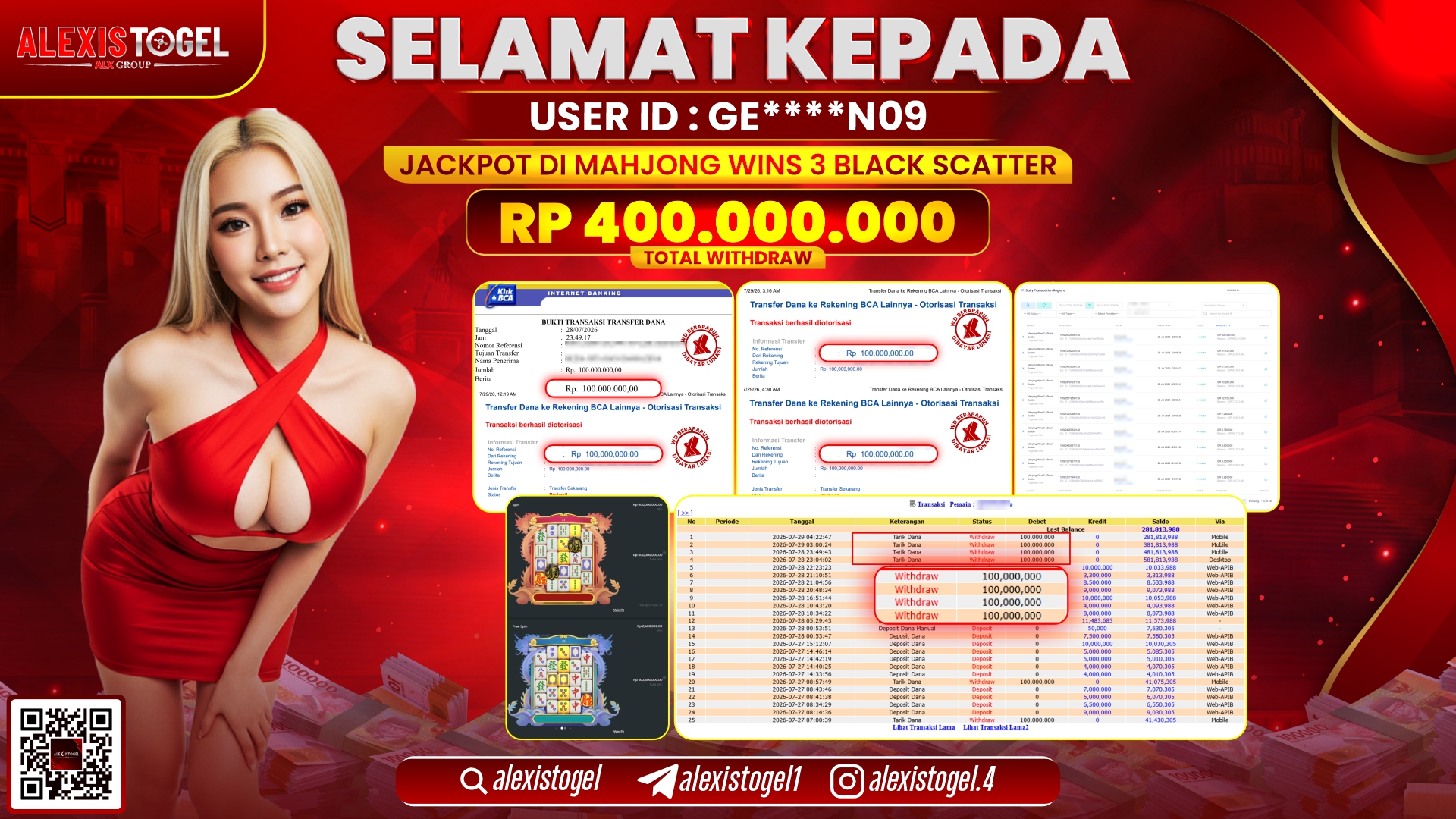 ALEXISTOGEL JACKPOT DI MAHJONG WINS 3 BLACK SCATTER RP.400.000.000,- LUNAS
