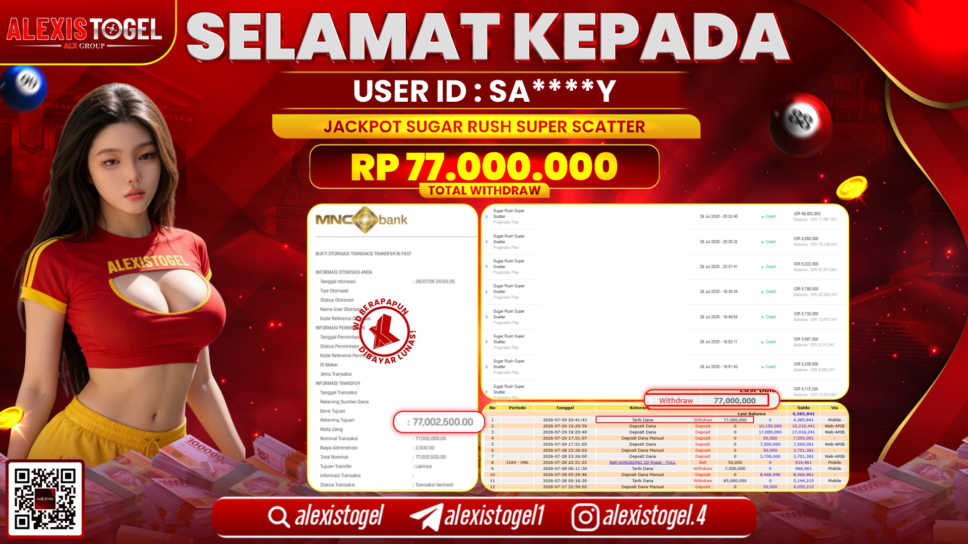 ALEXISTOGEL JACKPOT DI SUGAR RUSH SUPER SCATTER RP.77.000.000,- LUNAS