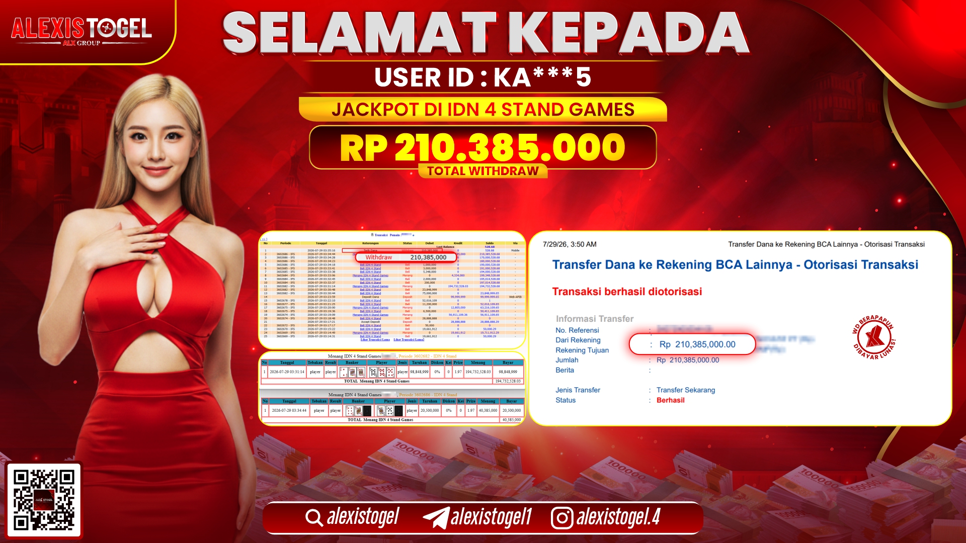 ALEXISTOGEL JACKPOT DI IDN 4 STAND GAMES RP.210.385.000,- LUNAS