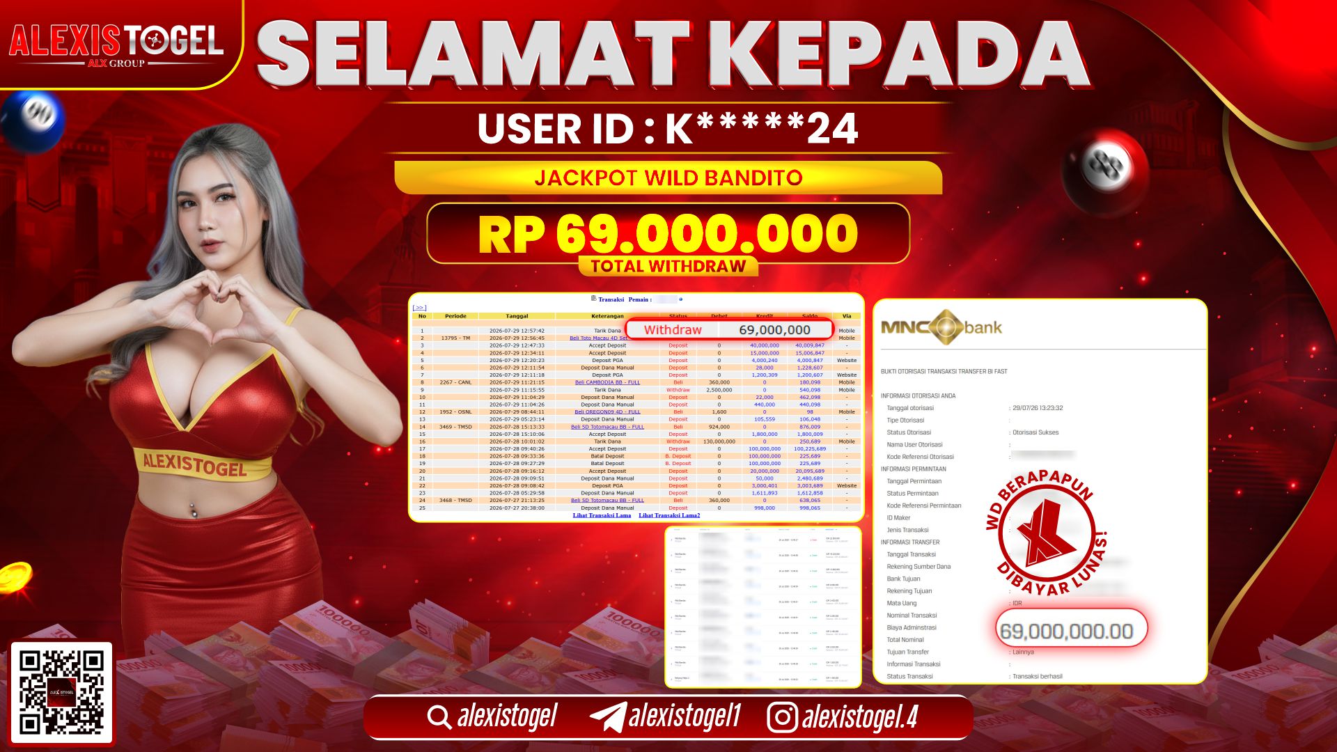 ALEXISTOGEL JACKPOT DI WILD BANDITO RP.69.000.000,- LUNAS