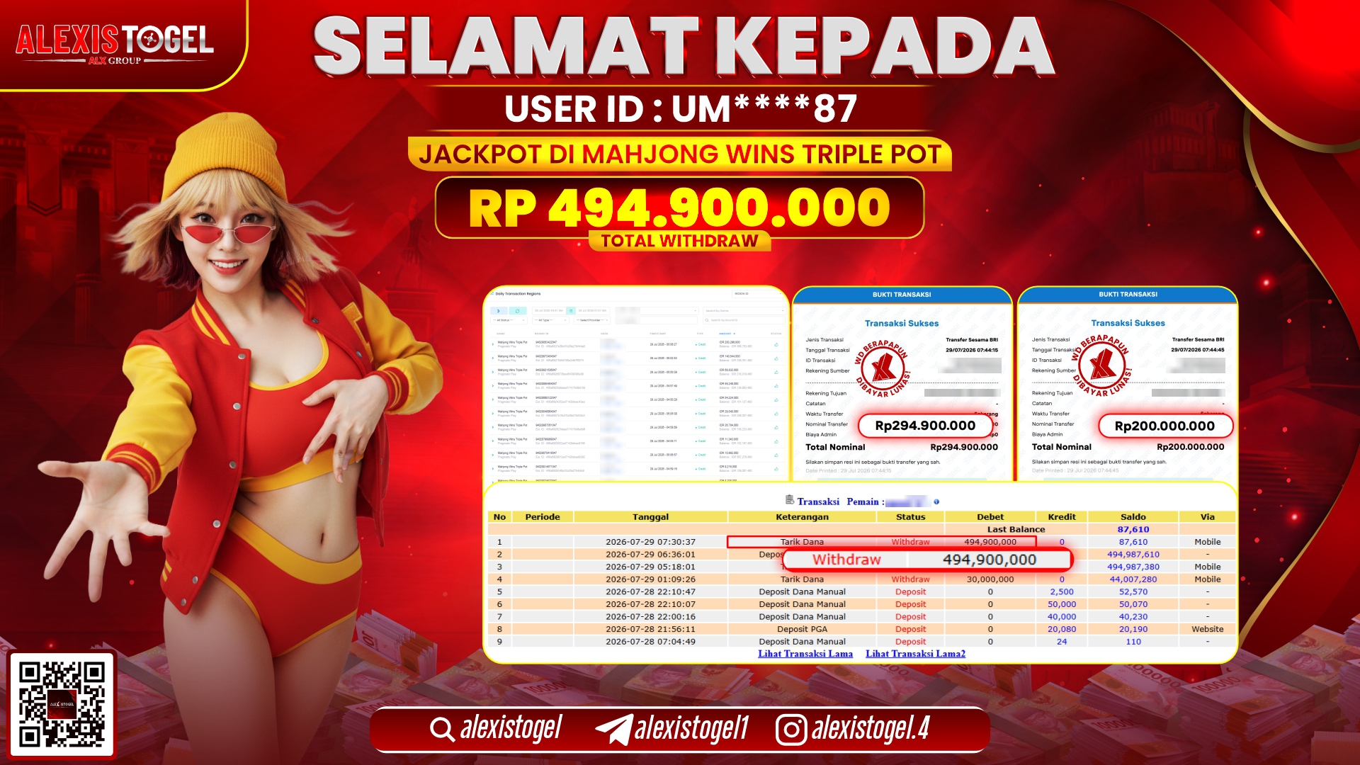 ALEXISTOGEL JACKPOT DI MAHJONG WINS TRIPLE POT RP.494.900.000,- LUNAS