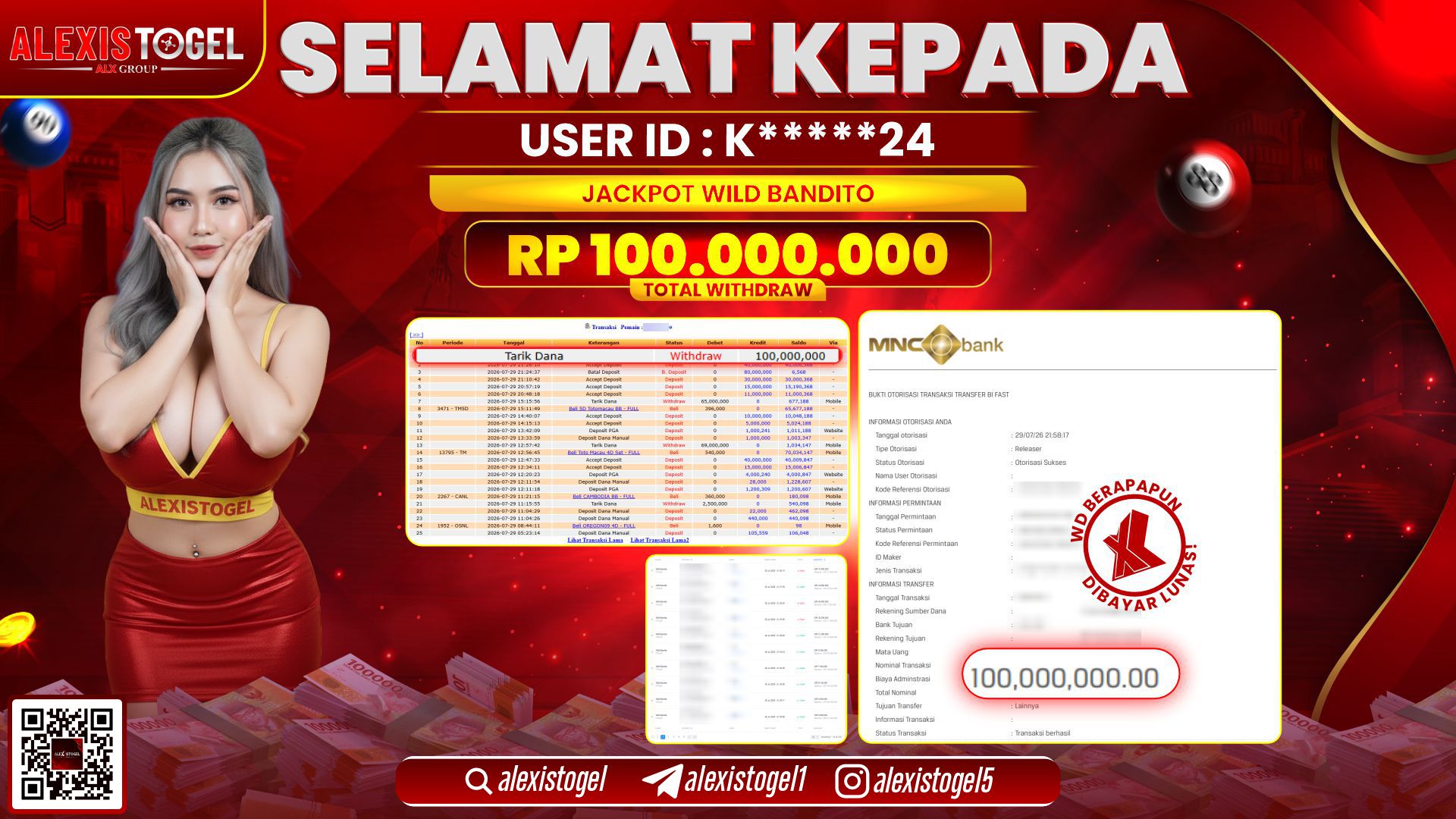 ALEXISTOGEL JACKPOT DI WILD BANDITO RP.100.000.000,- LUNAS