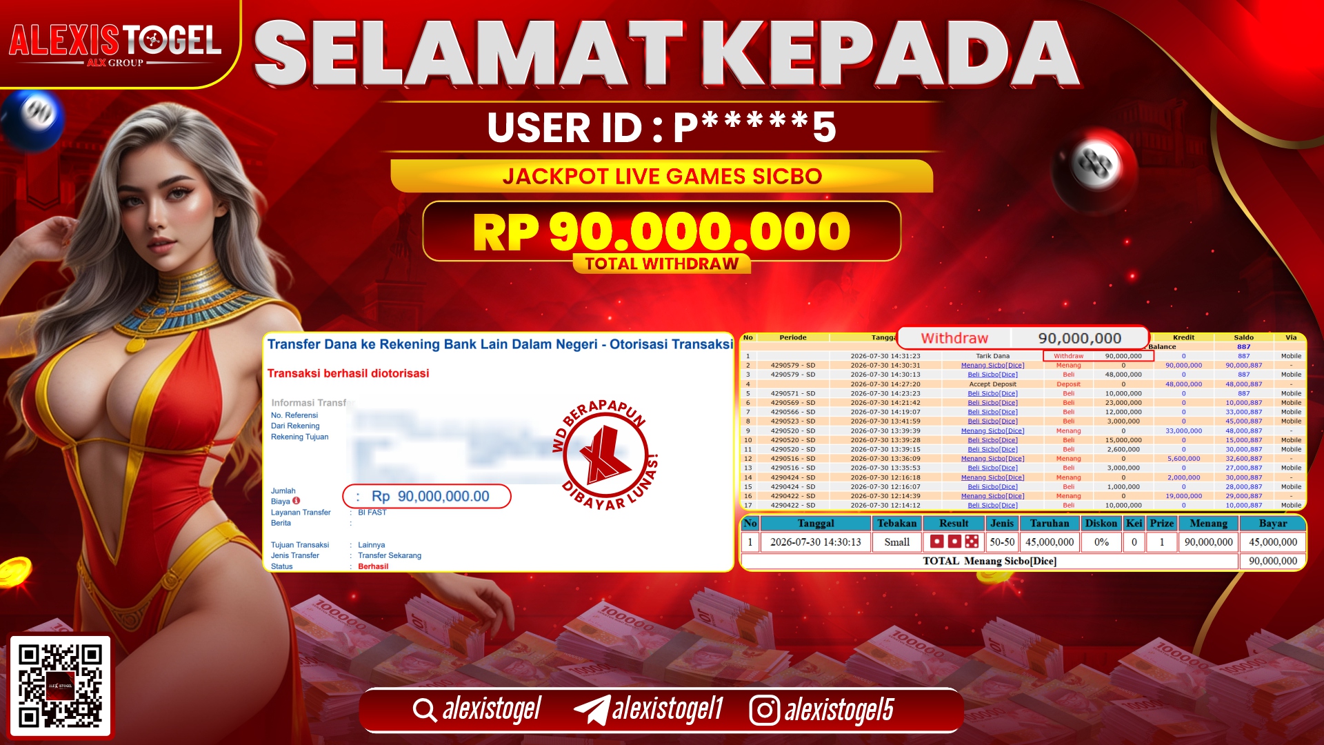 ALEXISTOGEL JACKPOT DI LIVE GAME SICBO RP.90.000.000,- LUNAS