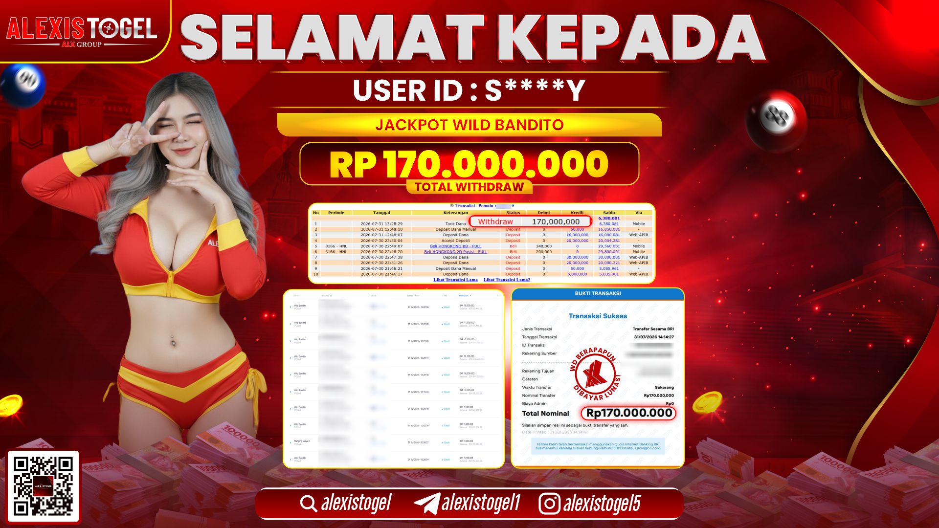 ALEXISTOGEL JACKPOT DI WILD BANDITO RP.170.000.000,- LUNAS