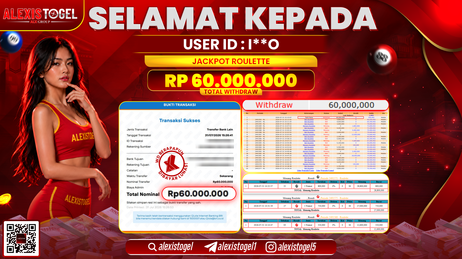 ALEXISTOGEL JACKPOT DI ROULETTE RP.60.000.000,- LUNAS