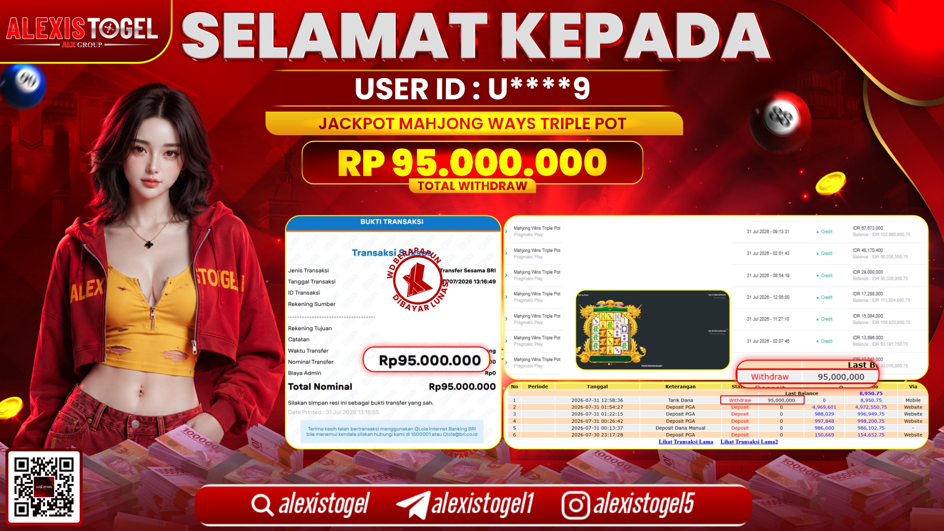 ALEXISTOGEL JACKPOT DI MAHJONG WAYS TRIPLE POT RP.95.000.000,- LUNAS