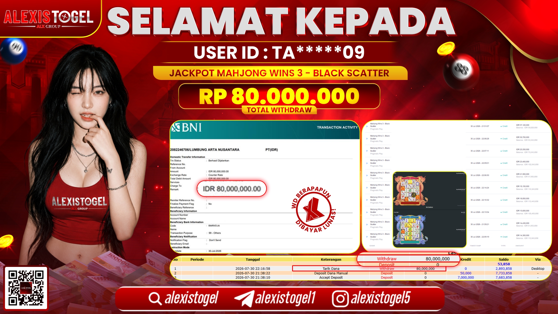 ALEXISTOGEL JACKPOT DI MAHJONG WINS 3 BLACK SCATTER RP.80.000.000,- LUNAS