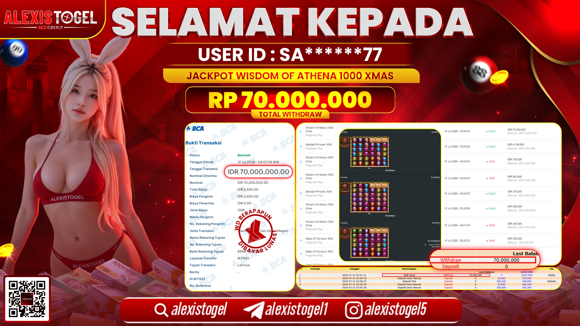 ALEXISTOGEL JACKPOT DI WISDOM OF ATHENA 1000 XMAS RP.70.000.000,- LUNAS