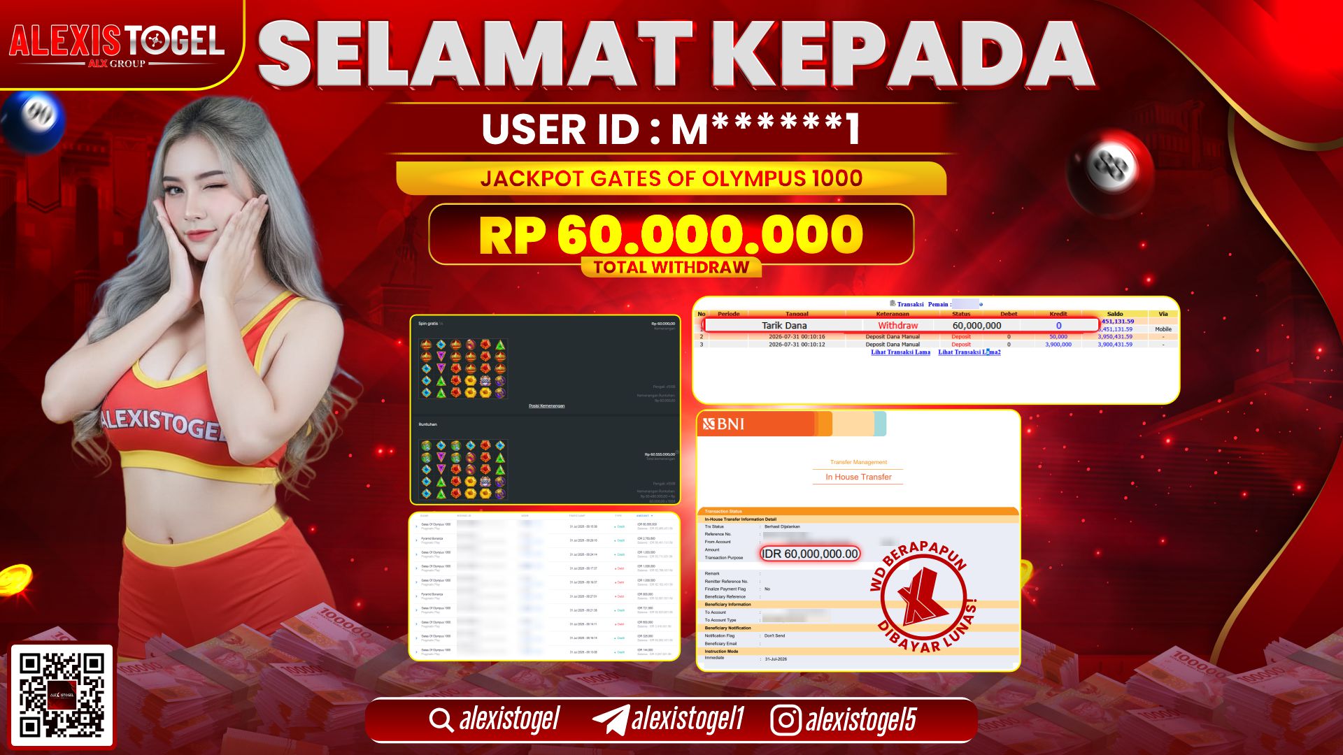ALEXISTOGEL JACKPOT DI GATES OF OLYMPUS 1000 RP.60.000.000,- LUNAS