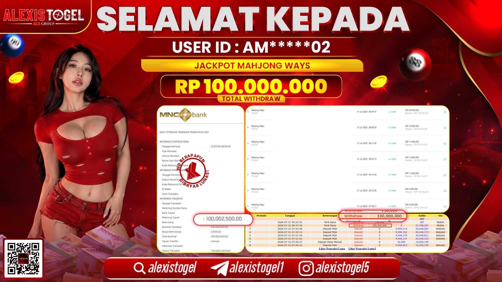 ALEXISTOGEL JACKPOT DI MAHJONG WAYS RP.100.000.000,- LUNAS