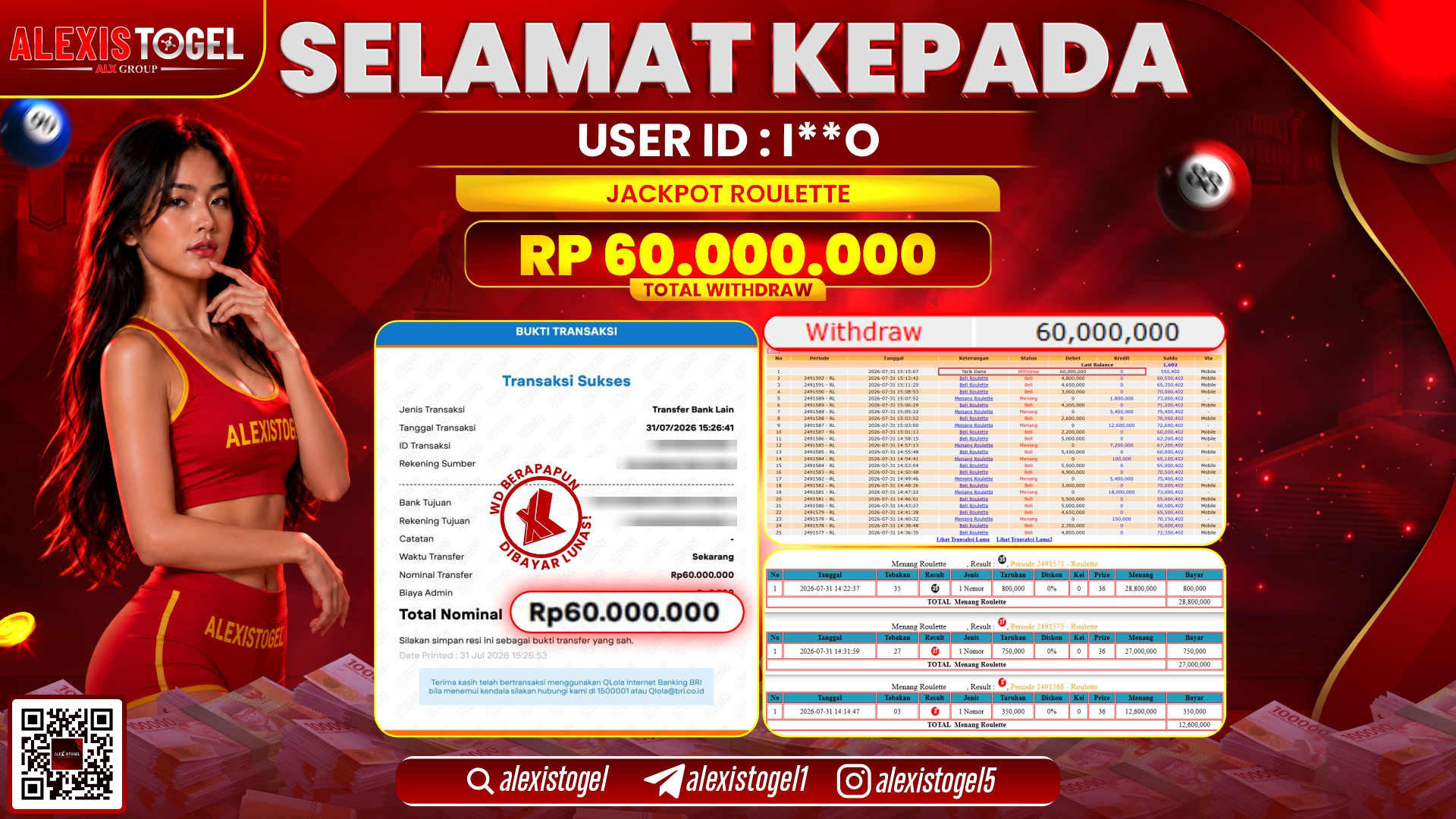 ALEXISTOGEL JACKPOT DI ROULETTE RP.60.000.000,- LUNAS