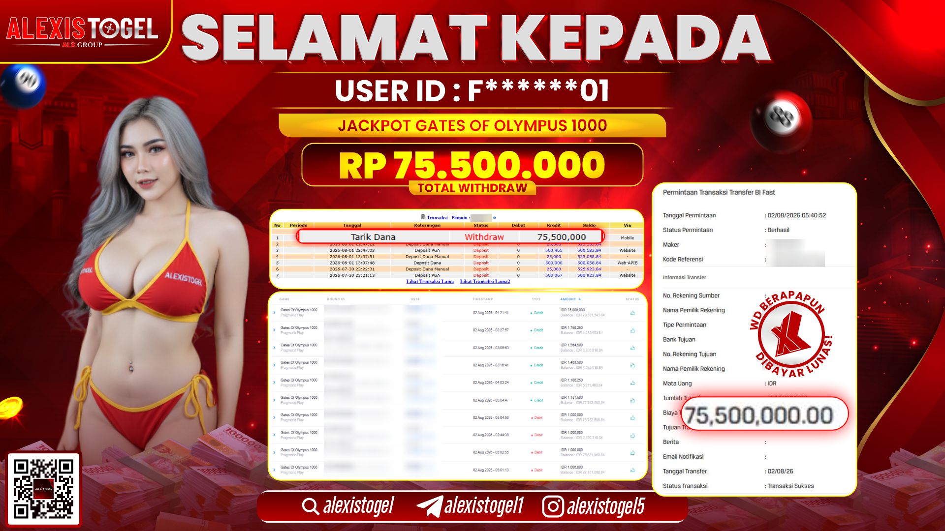 ALEXISTOGEL JACKPOT DI GATES OF OLYMPUS 1000 RP.75.500.000,- LUNAS