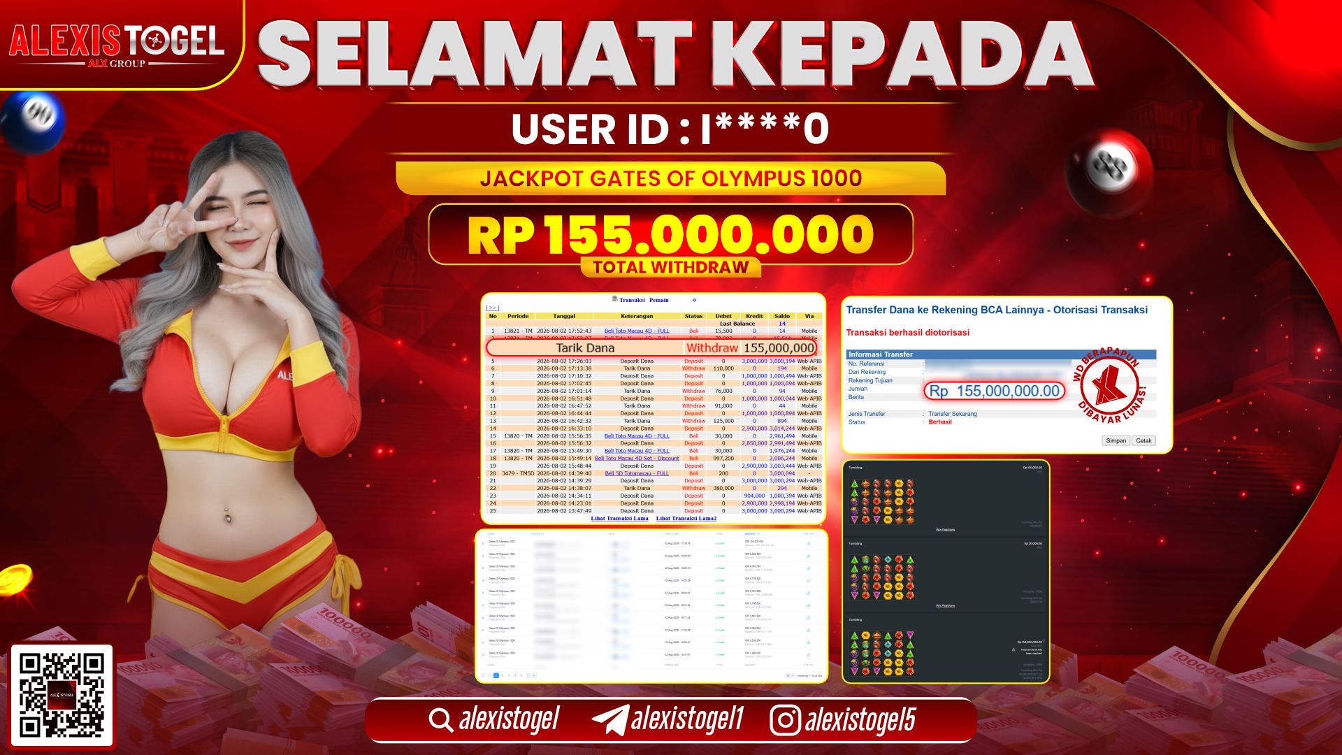 ALEXISTOGEL JACKPOT DI GATES OF OLYMPUS 1000 RP.155.000.000,- LUNAS
