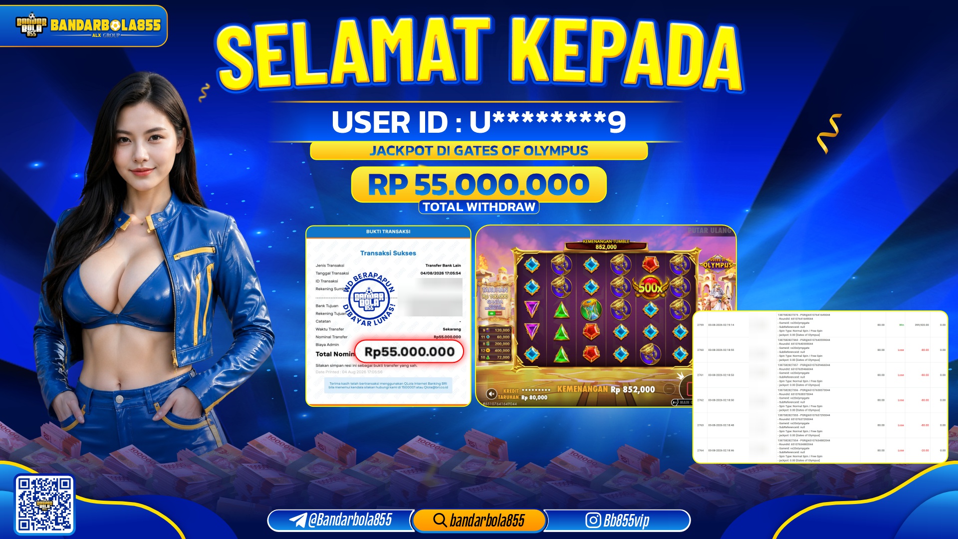 JACKPOT BANDARBOLA855 DI GATES OF OLYMPUS Rp55.000.000, - LUNAS🎖