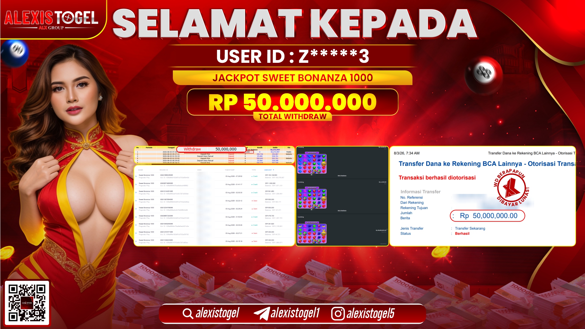 ALEXISTOGEL JACKPOT DI SWEET BONANZA 1000 RP.50.000.000,- LUNAS