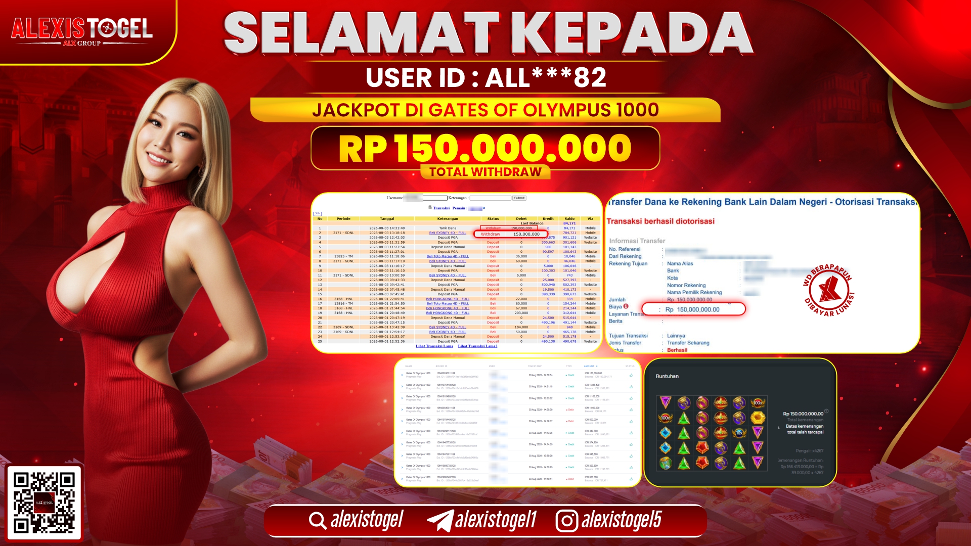 ALEXISTOGEL JACKPOT DI GATES OF OLYMPUS 1000 RP.150.000.000,- LUNAS