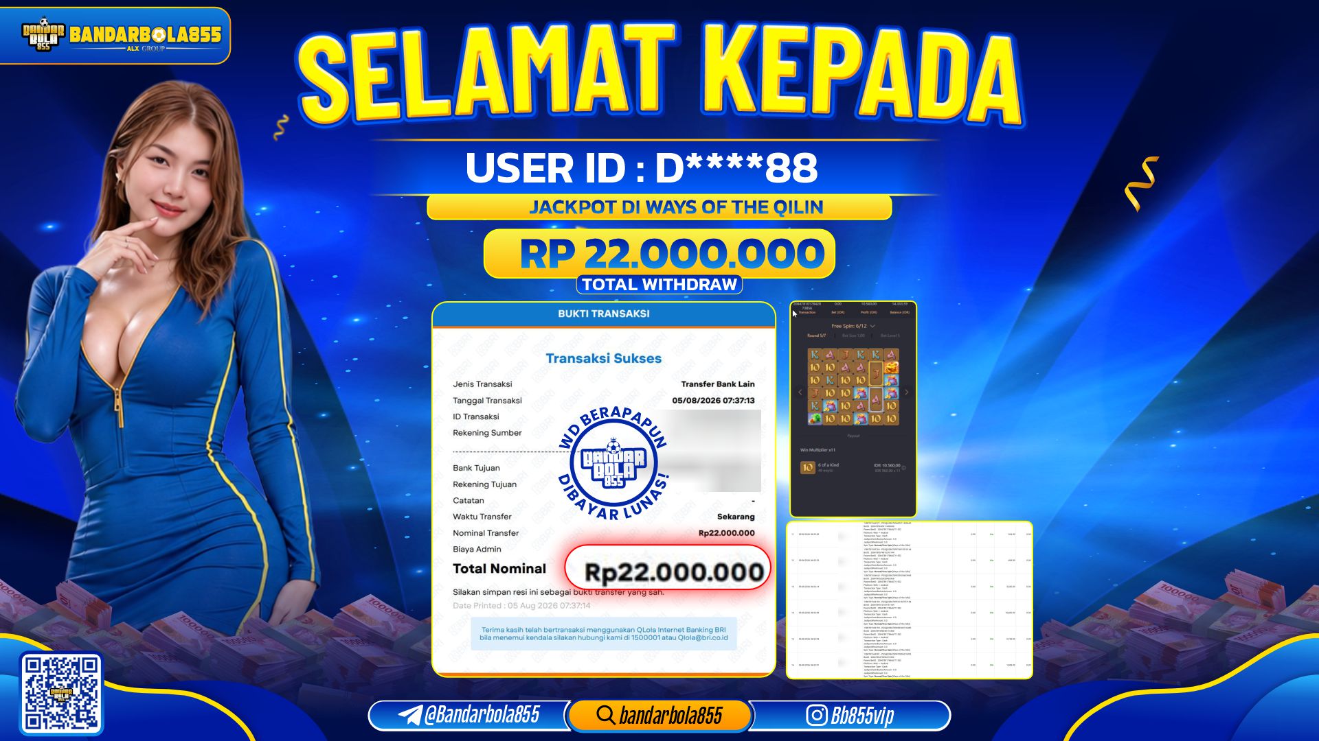JACKPOT BANDARBOLA855 DI WAYS OF THR QILIN Rp22.000.000, - LUNAS🎖