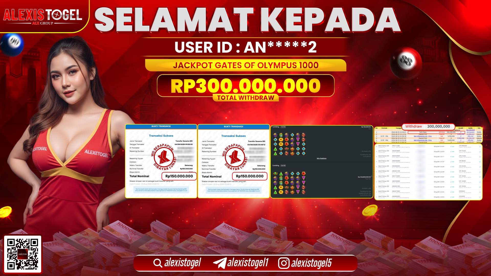 ALEXISTOGEL JACKPOT DI GATES OF OLYMPUS 1000 RP.300.000.000,- LUNAS