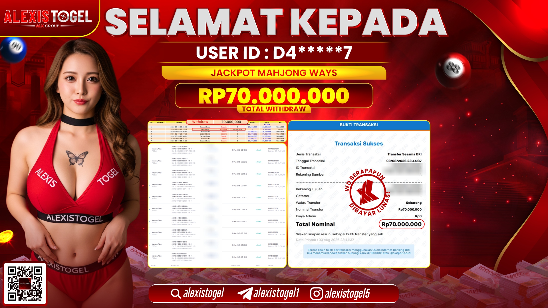 ALEXISTOGEL JACKPOT DI MAHJONG WAYS RP.70.000.000,- LUNAS
