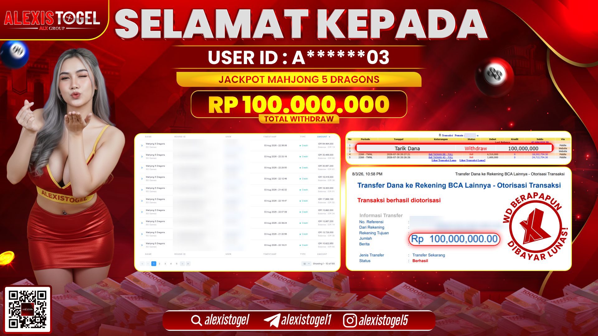 ALEXISTOGEL JACKPOT DI MAHJONG 5 DRAGONS RP.100.000.000,- LUNAS