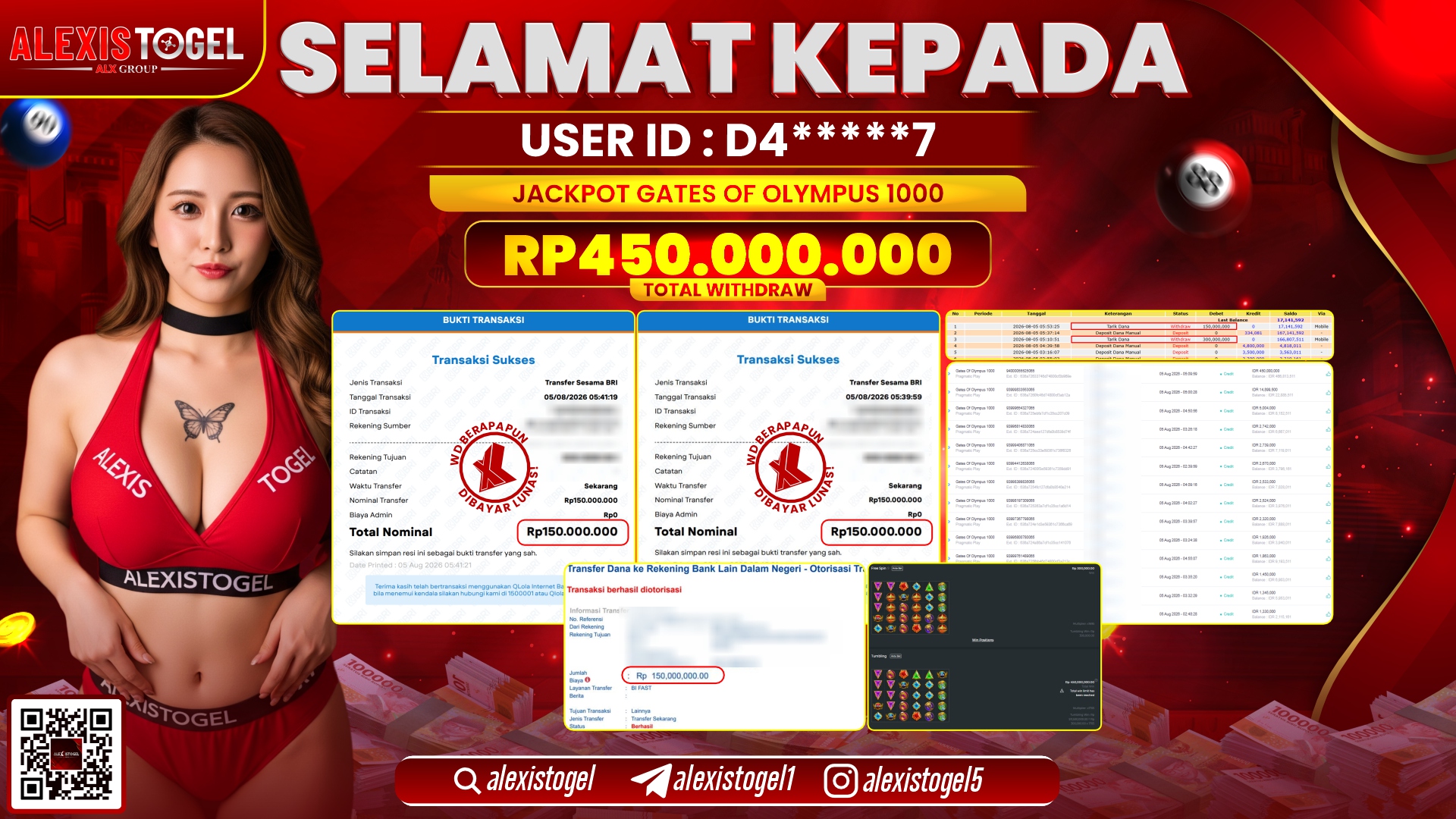ALEXISTOGEL JACKPOT DI GATES OF OLYMPUS 1000 RP.450.000.000,- LUNAS