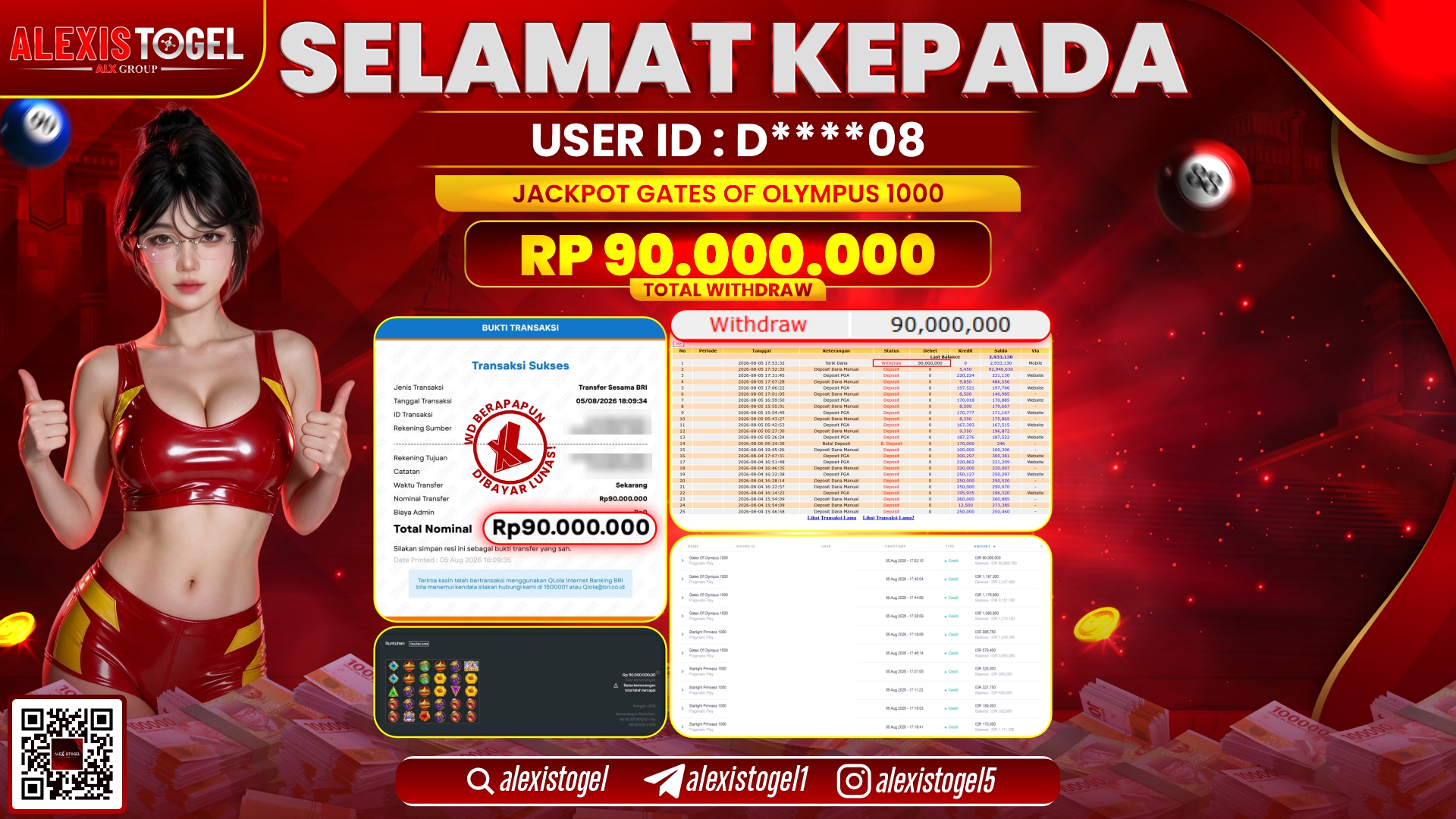 ALEXISTOGEL JACKPOT DI GATES OF OLYMPUS 1000 RP.90.000.000,- LUNAS