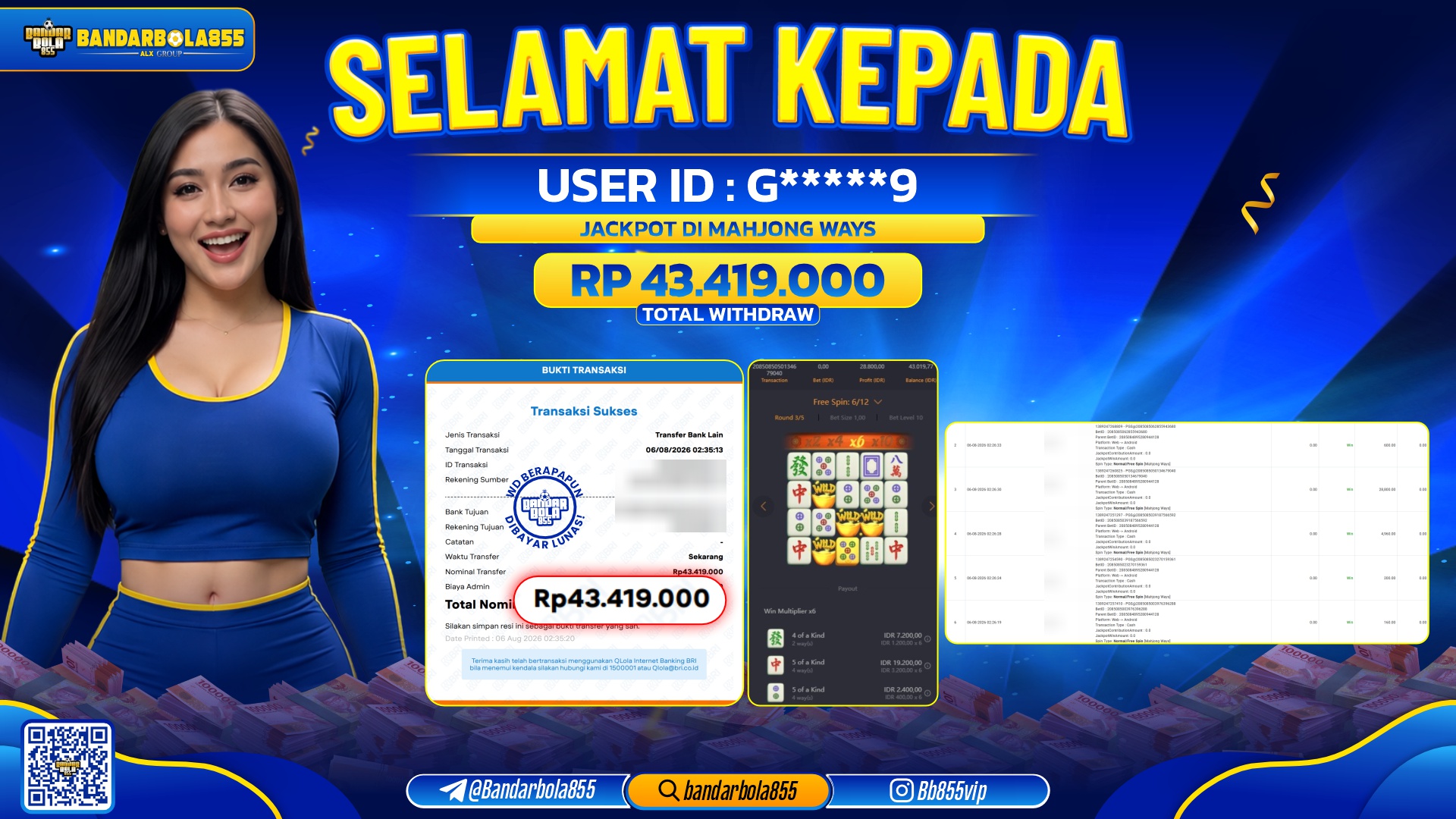 JACKPOT BANDARBOLA855 DI MAHJONG WAYS Rp43.419.000, - LUNAS🎖