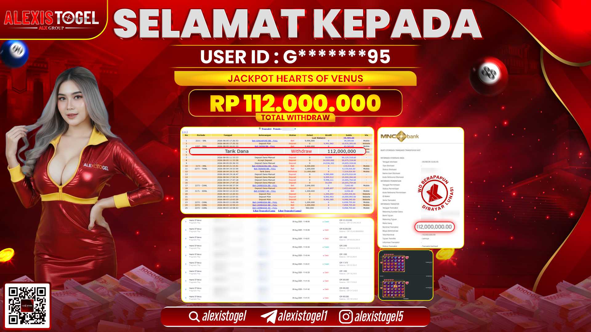 ALEXISTOGEL JACKPOT DI HEARTS OF VENUS RP.112.000.000,- LUNAS
