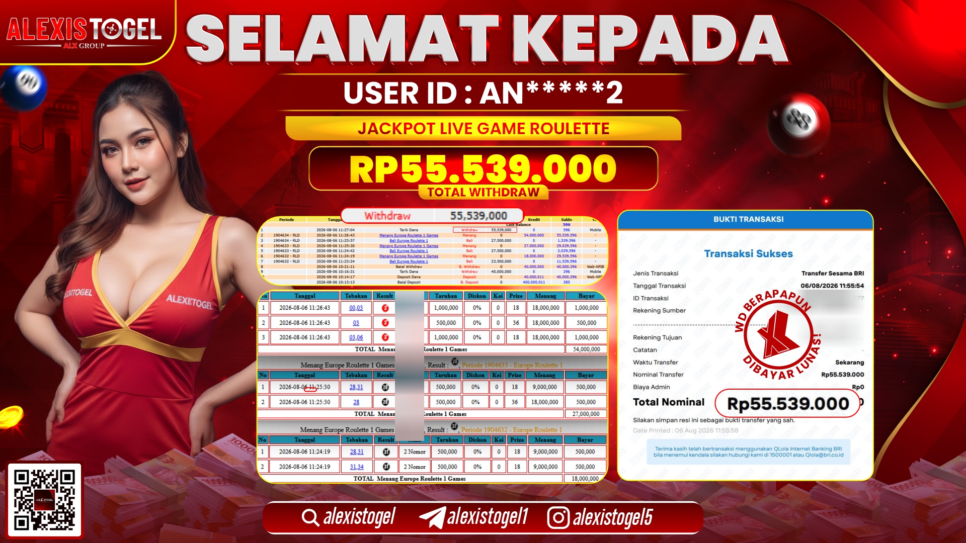 ALEXISTOGEL JACKPOT DI LIVE GAME ROULETTE RP.55.539.000,- LUNAS