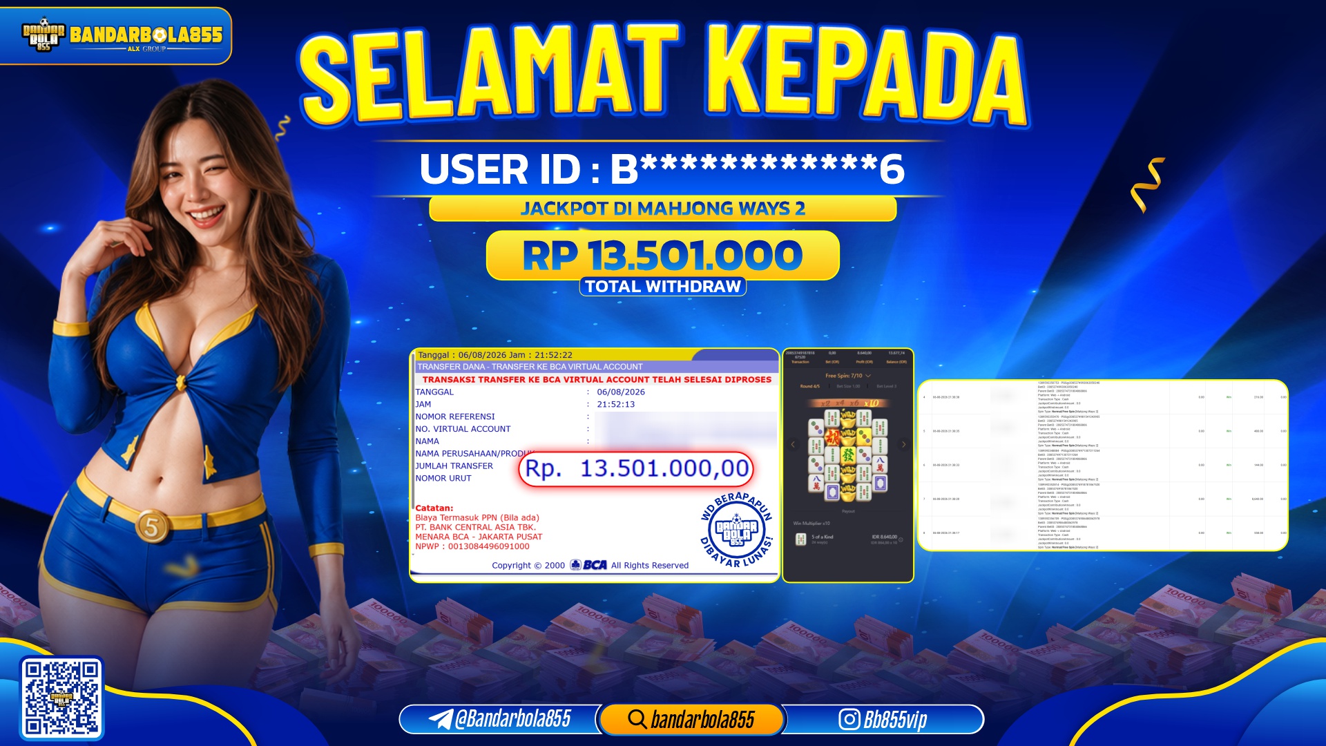 JACKPOT BANDARBOLA855 DI MAHJONG WAYS 2 Rp13.501.000, - LUNAS🎖