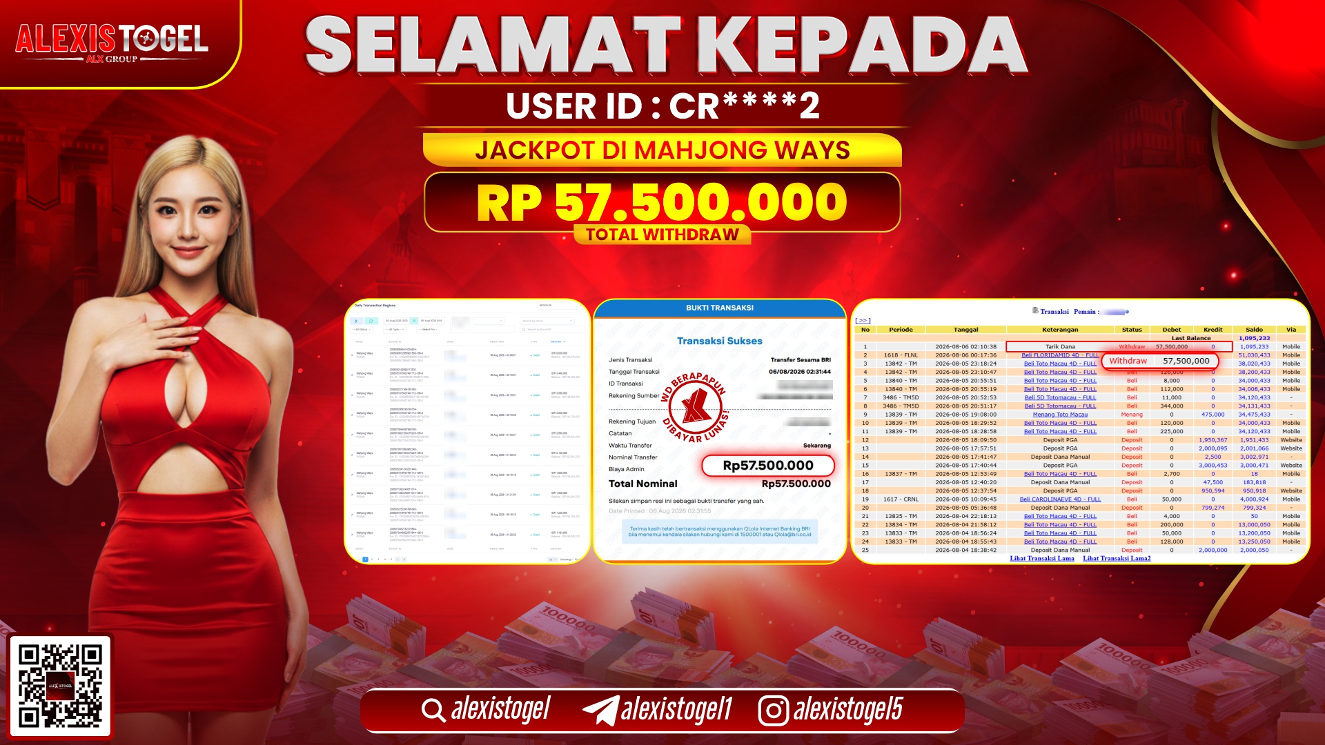 ALEXISTOGEL JACKPOT DI MAHJONG WAYS RP.57.500.000,- LUNAS