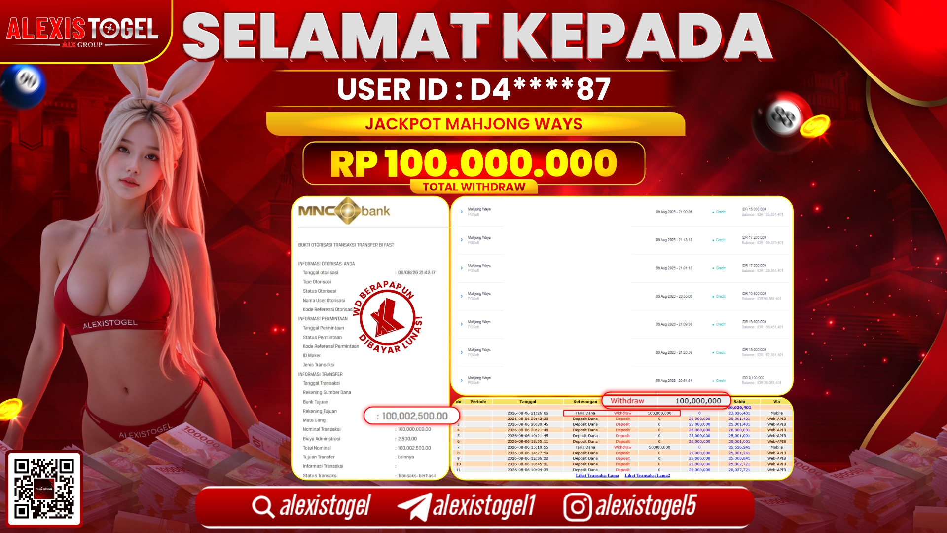 ALEXISTOGEL JACKPOT DI MAHJONG WAYS RP.100.000.000,- LUNAS