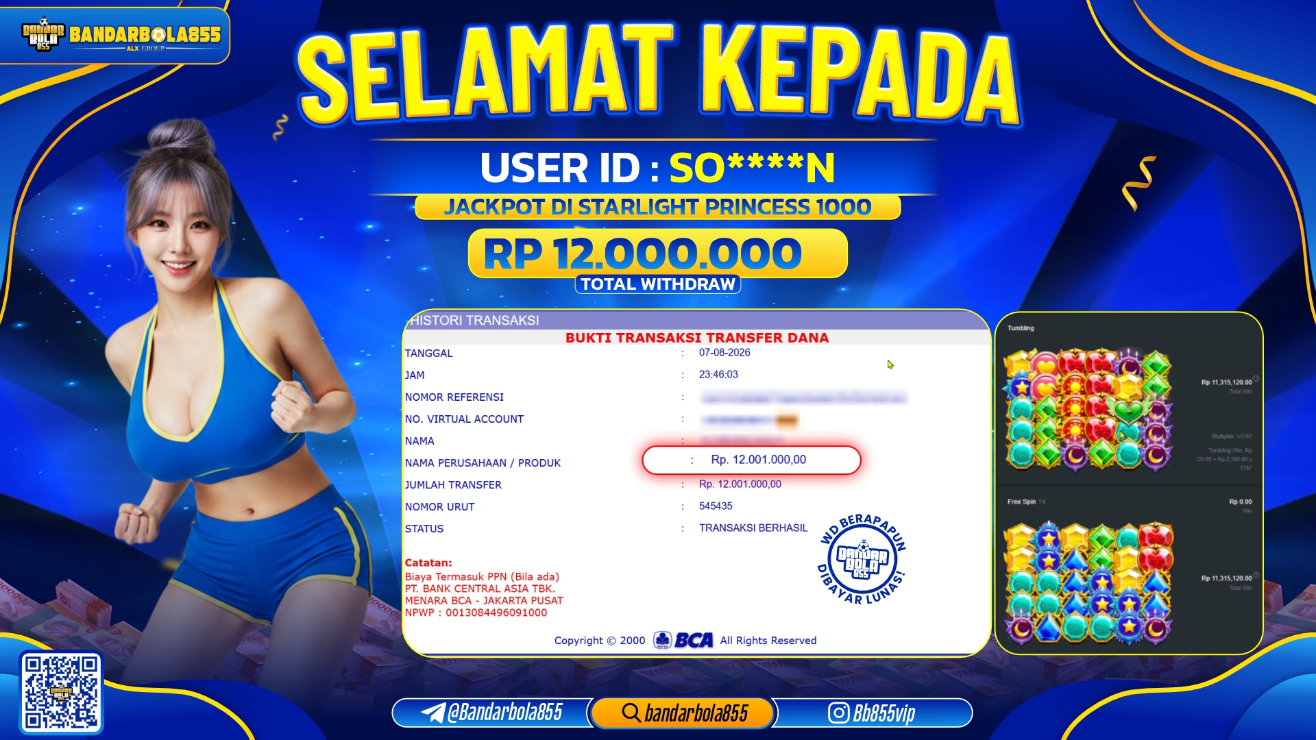 JACKPOT BANDARBOLA855 DI STARLIGHT PRINCESS 1000 Rp12.000.000, - LUNAS🎖