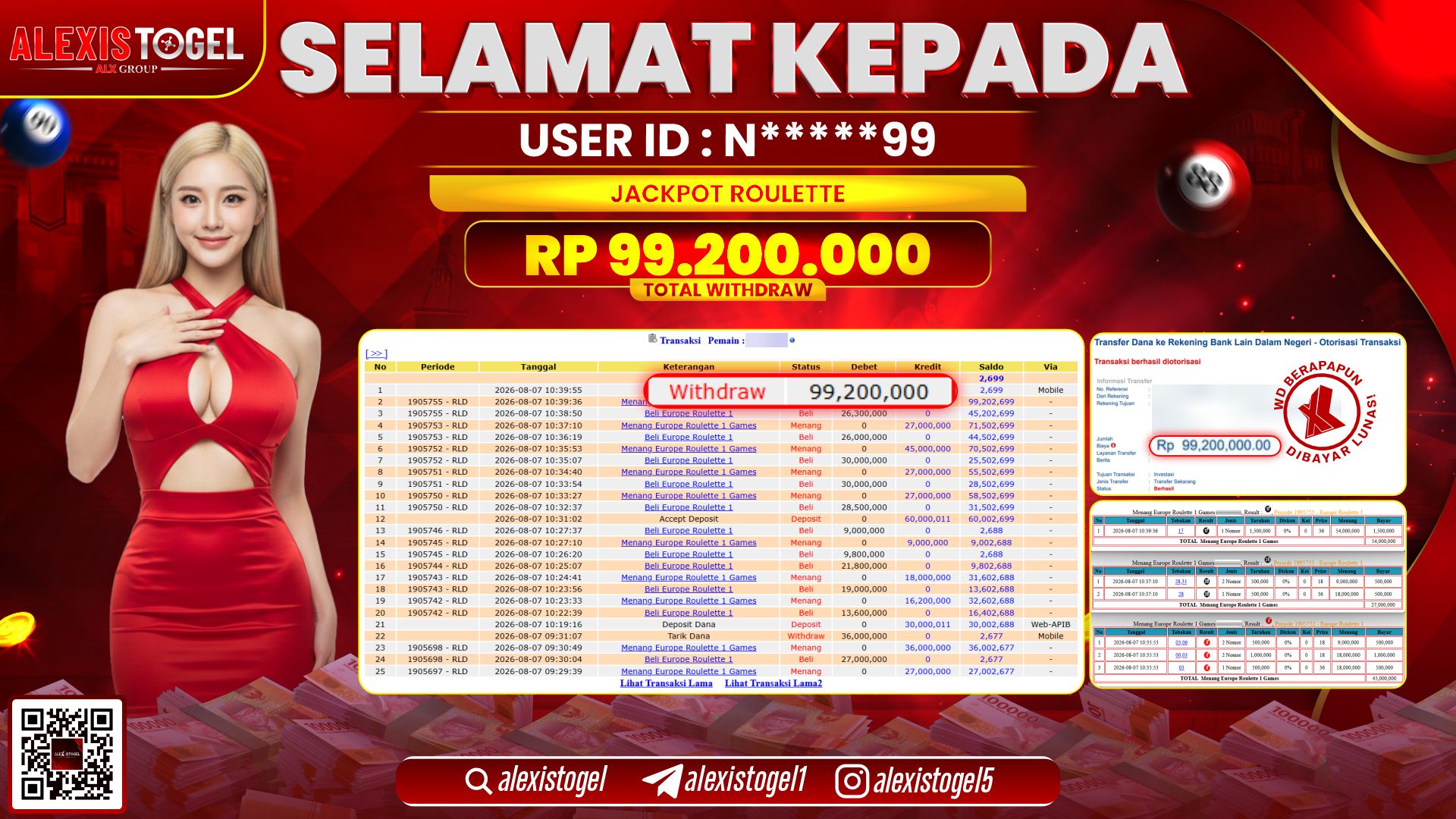 ALEXISTOGEL JACKPOT DI ROULETTE RP.92.200.000,- LUNAS