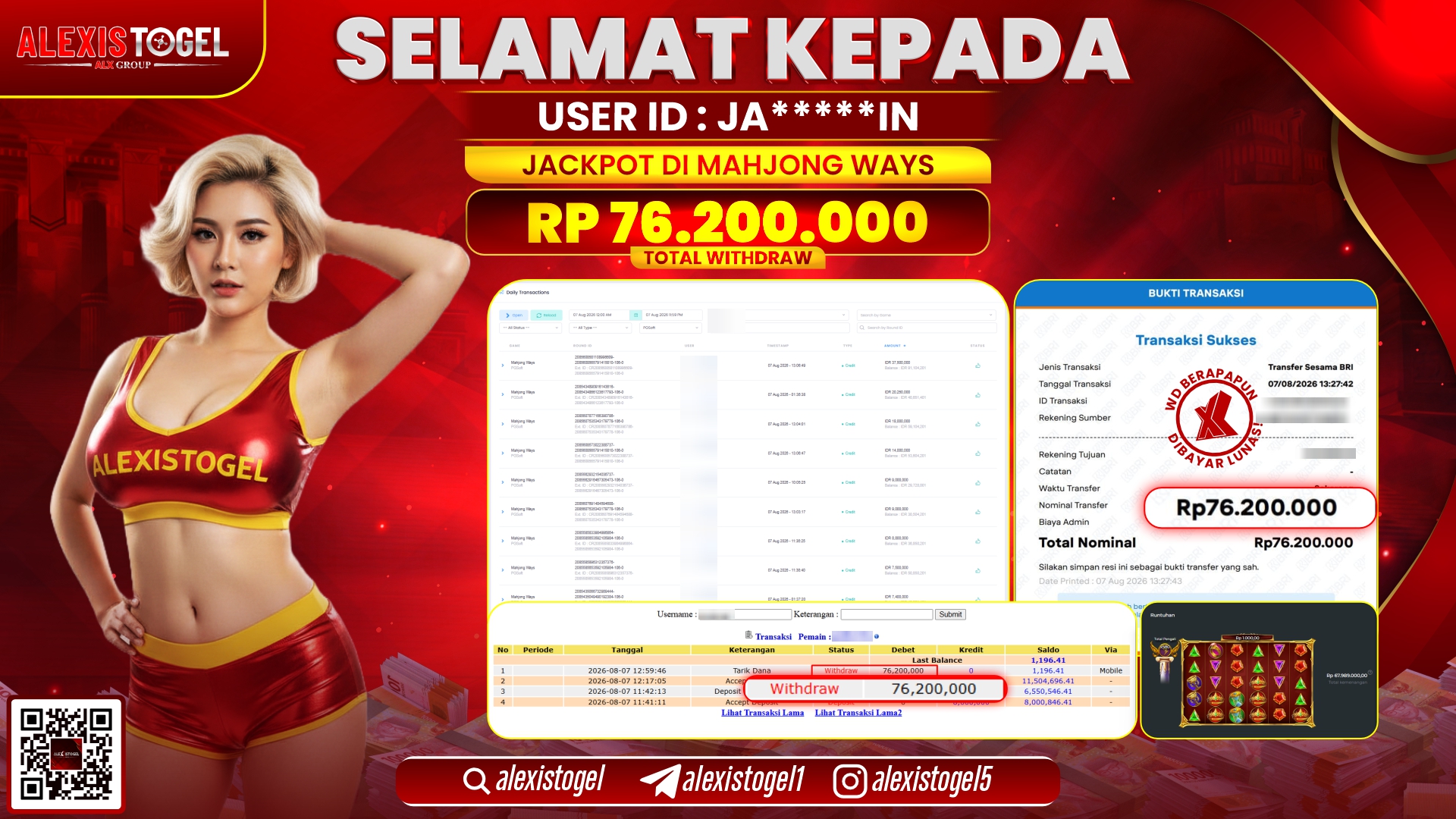 ALEXISTOGEL JACKPOT DI MAHJONG WAYS RP.76.200.000,- LUNAS