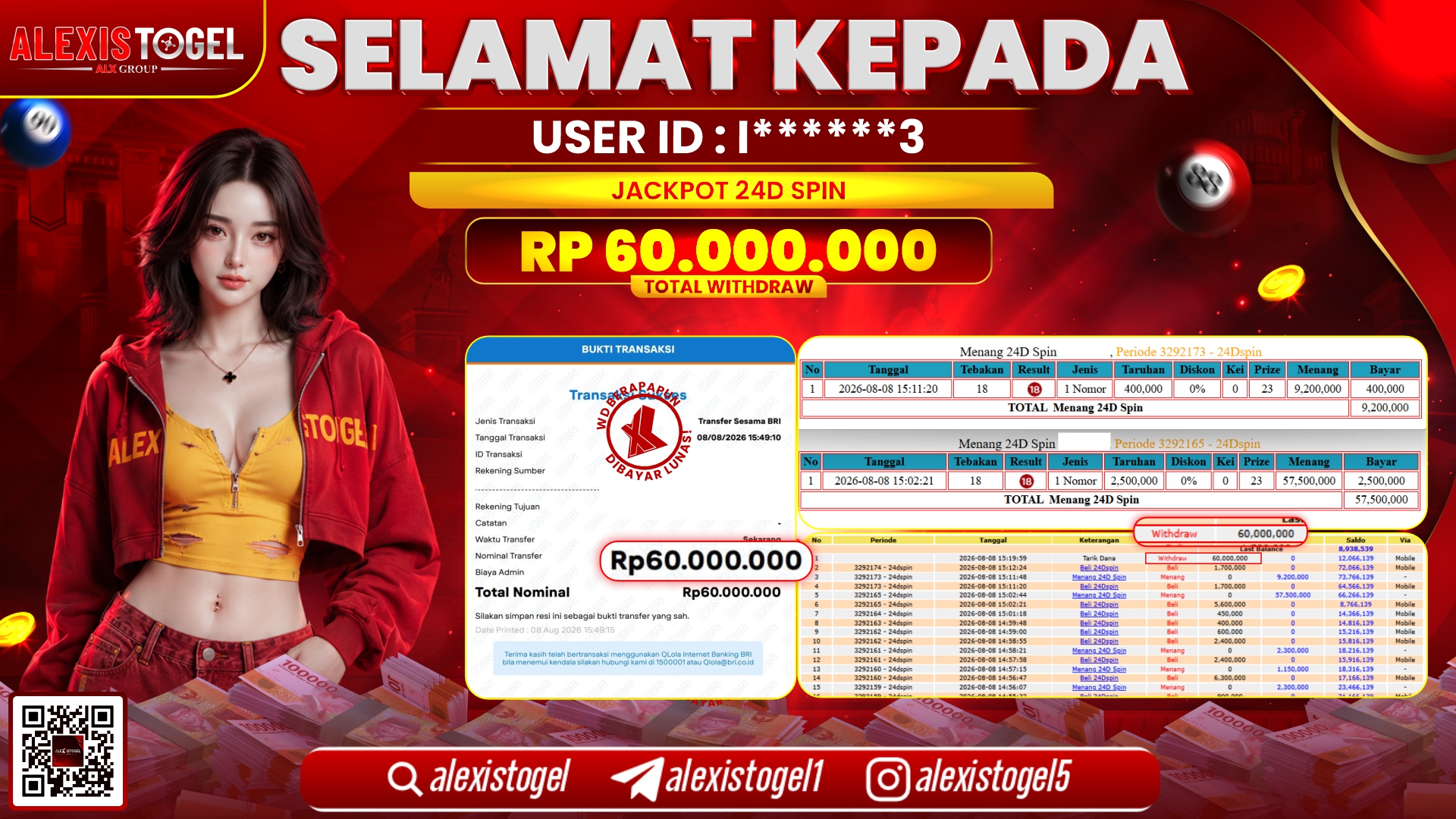 ALEXISTOGEL JACKPOT DI 24D SPIN RP.60.000.000,- LUNAS